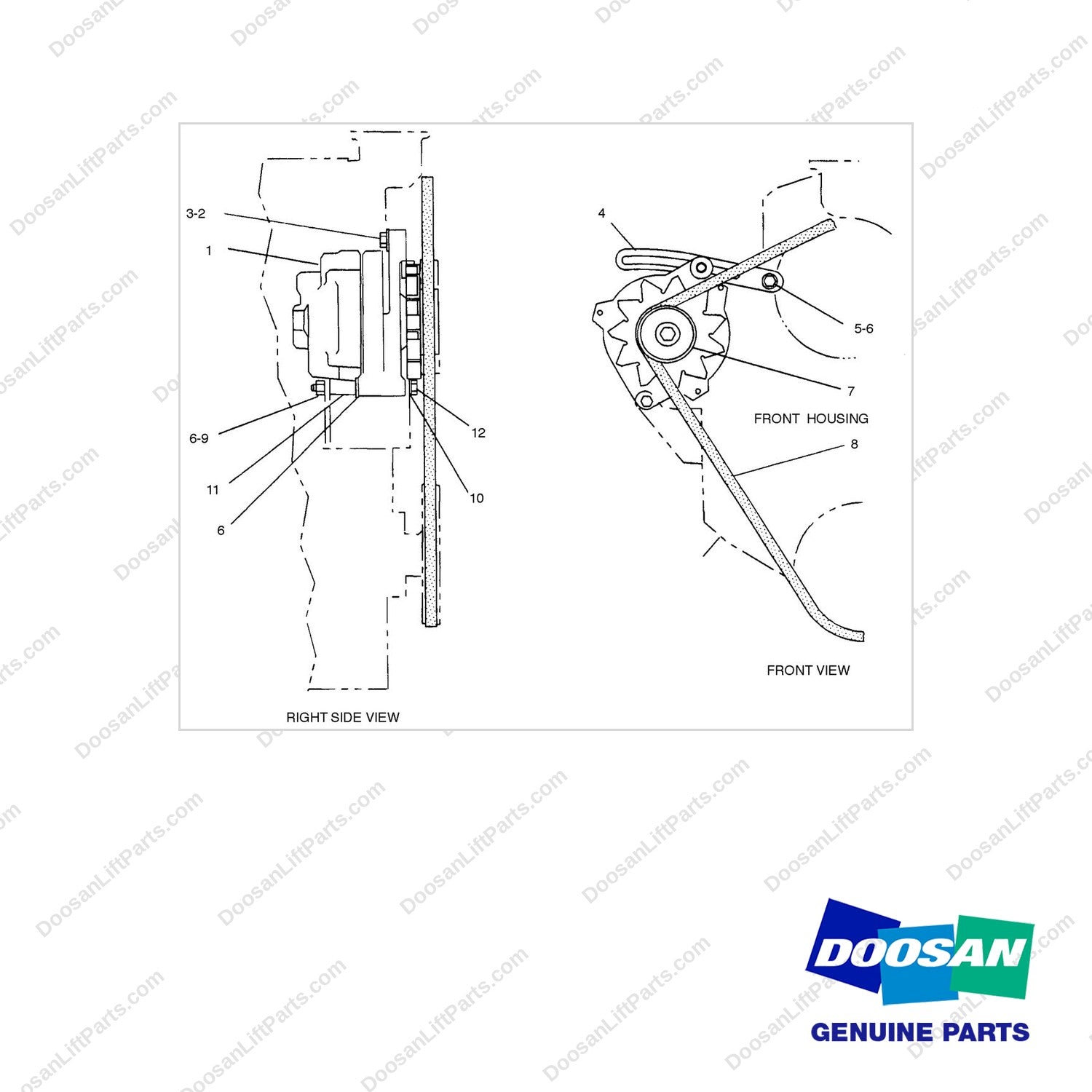 8N9150 ALTERNATOR GP - full parts diagram - genuine Doosan / Bobcat forklift part