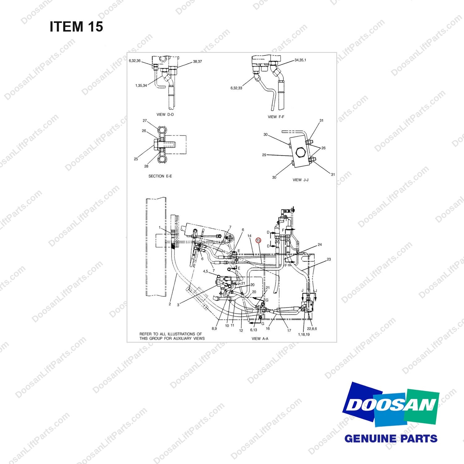 8Q2215 LINES GP-MAST OPERATING-CMC(2/2) - full parts diagram, item 15 marked - genuine Doosan / Bobcat forklift part