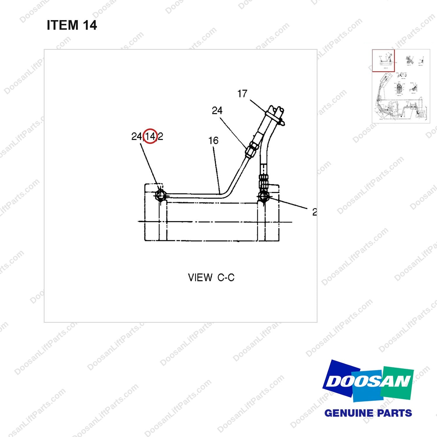 8T1905 LINES GP-POWER STEER - parts diagram, item 14 shown - genuine Doosan / Bobcat forklift part