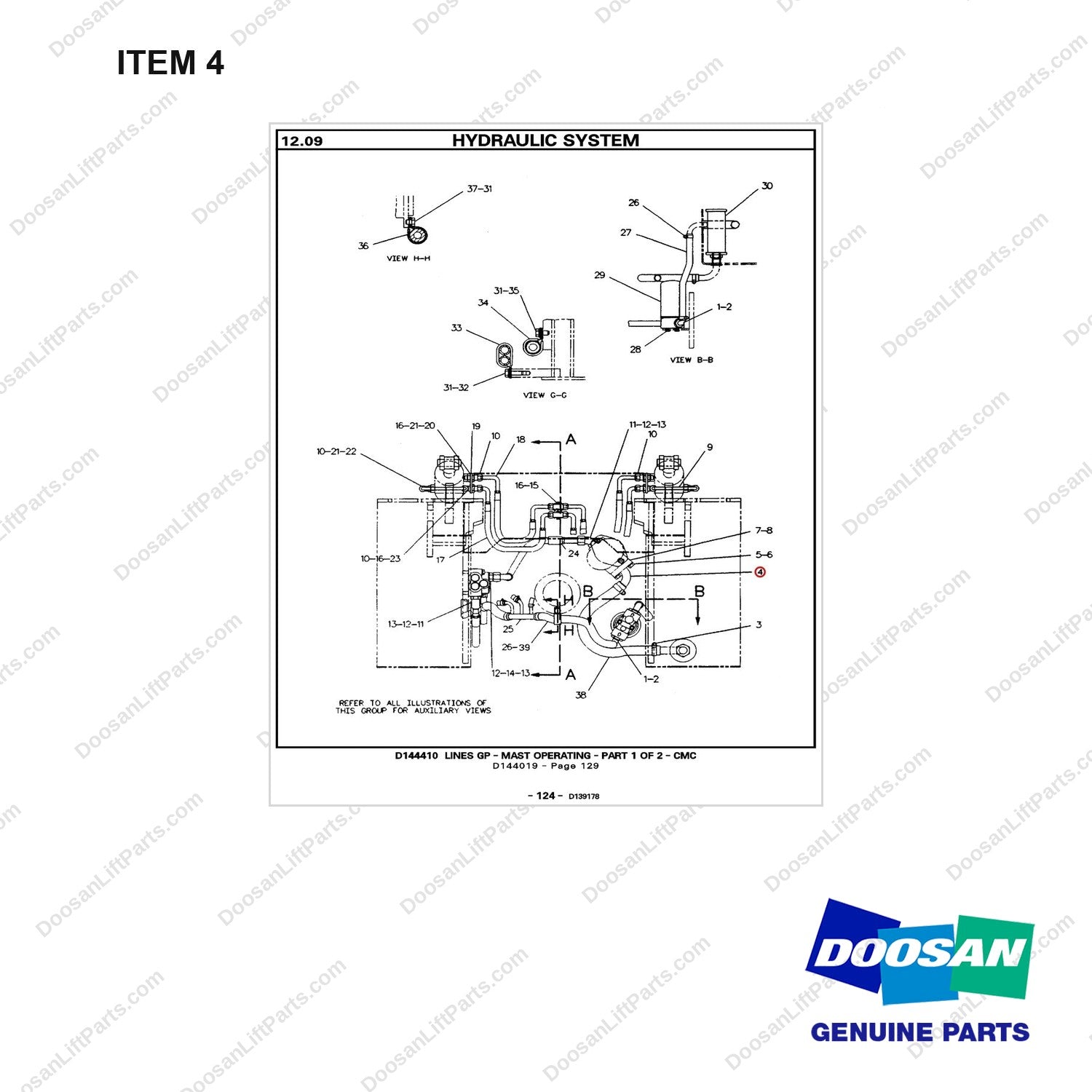8T4836 LINES GP-MAST OPERATING-CMC(1/2) - full parts diagram, item 4 marked - genuine Doosan / Bobcat forklift part