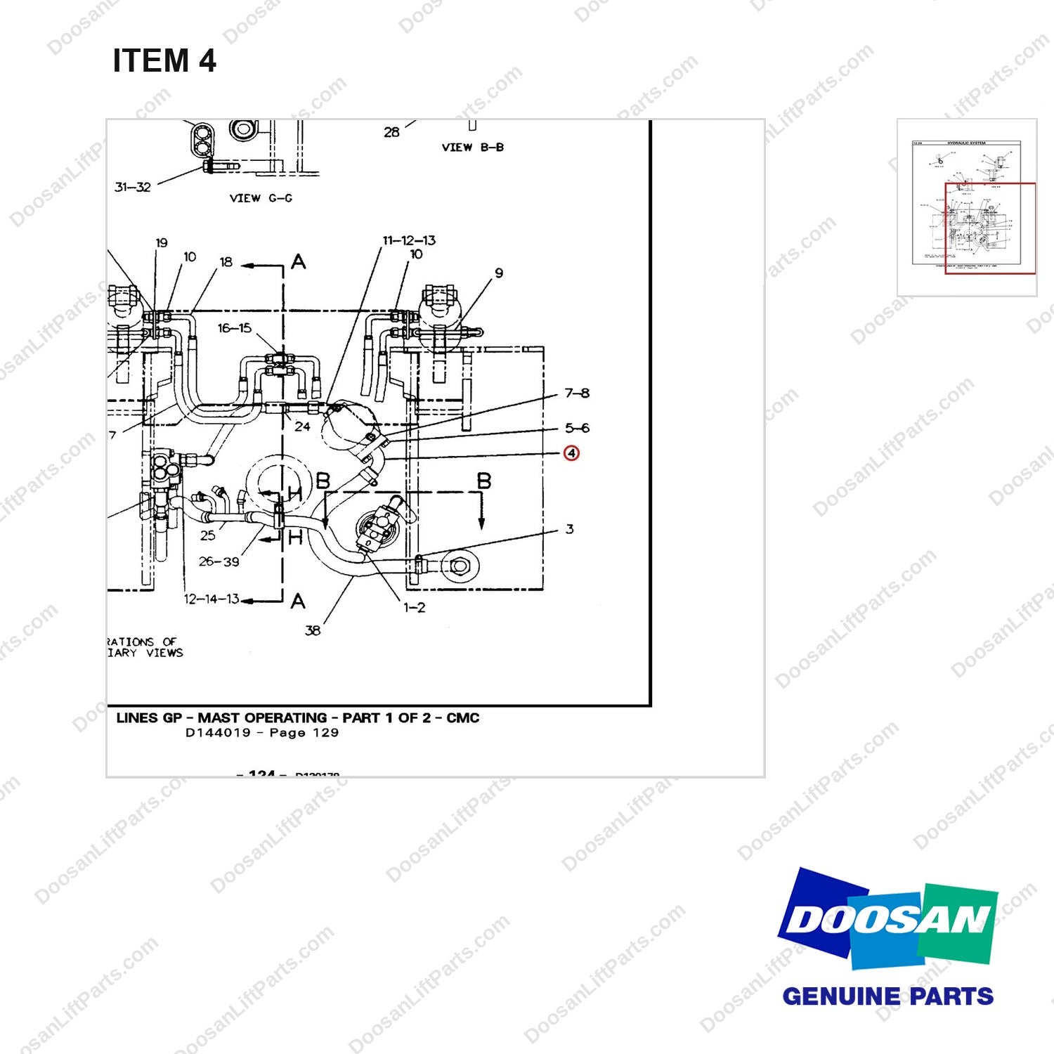 8T4836 LINES GP-MAST OPERATING-CMC(1/2) - parts diagram, item 4 shown - genuine Doosan / Bobcat forklift part