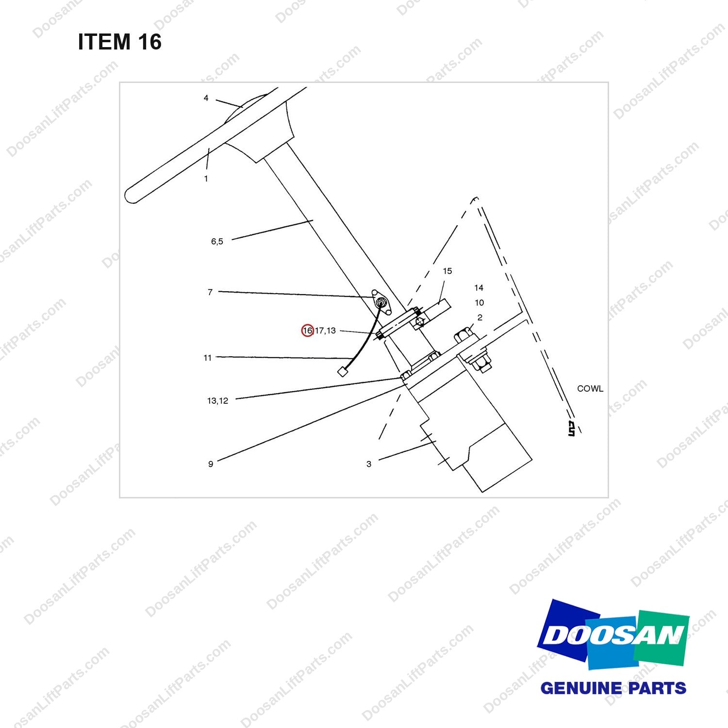 8T8915 GEAR GP-STEERING WHEEL - full parts diagram, item 16 marked - genuine Doosan / Bobcat forklift part