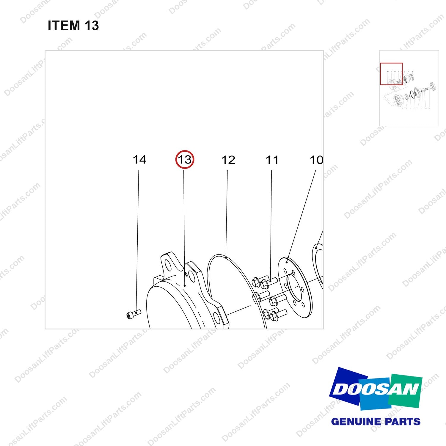 900122-00202 HUB ASSY - parts diagram, item 13 shown - genuine Doosan / Bobcat forklift part