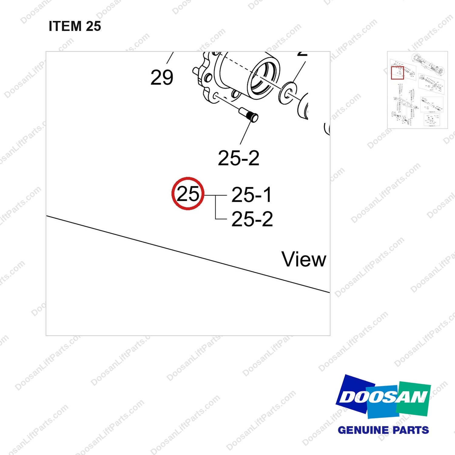 900122-00250 AXLE GROUP,STEER;COMMON WHEEL,D70S-9 - parts diagram, item 25 shown - genuine Doosan / Bobcat forklift part