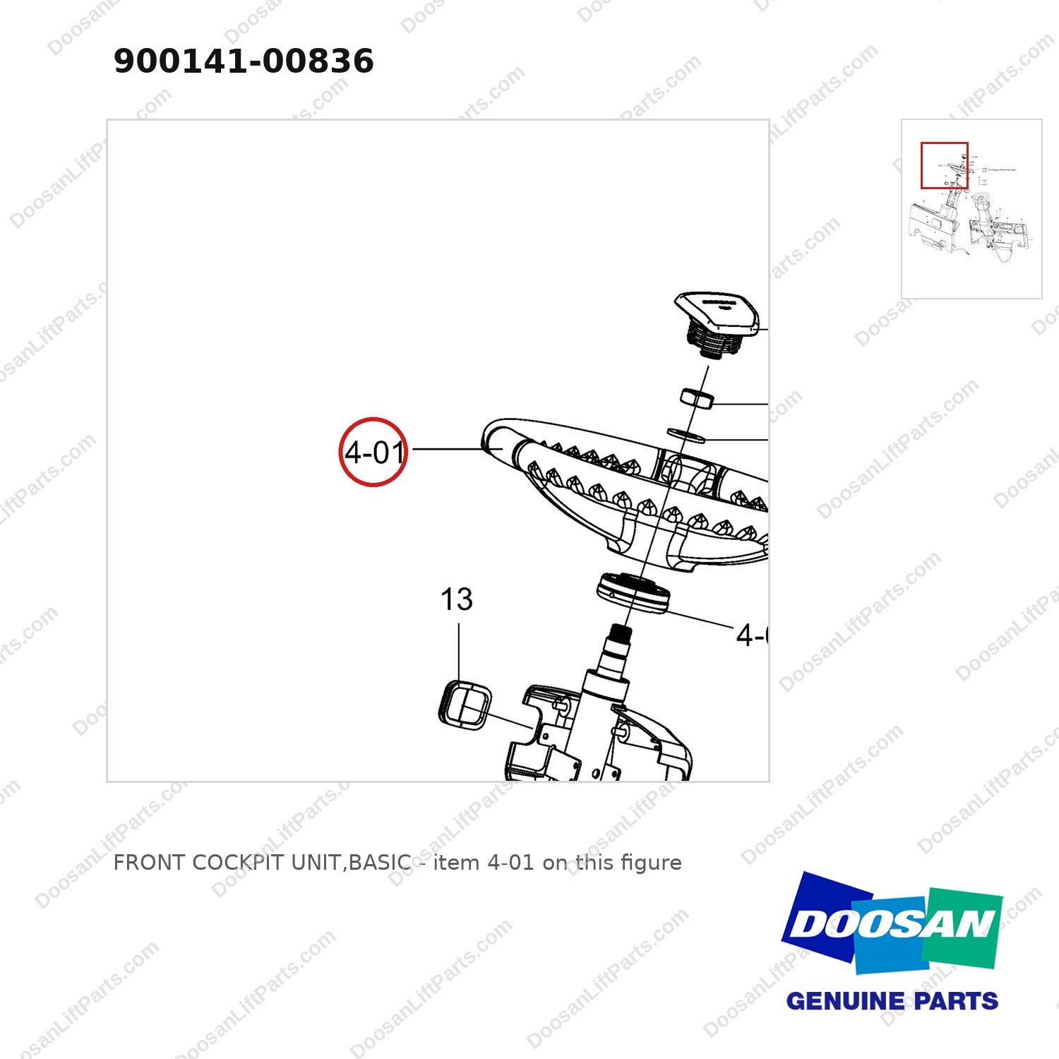 900141-00836 FRONT COCKPIT UNIT,BASIC - parts diagram, item 4-01 shown - genuine Doosan / Bobcat forklift part