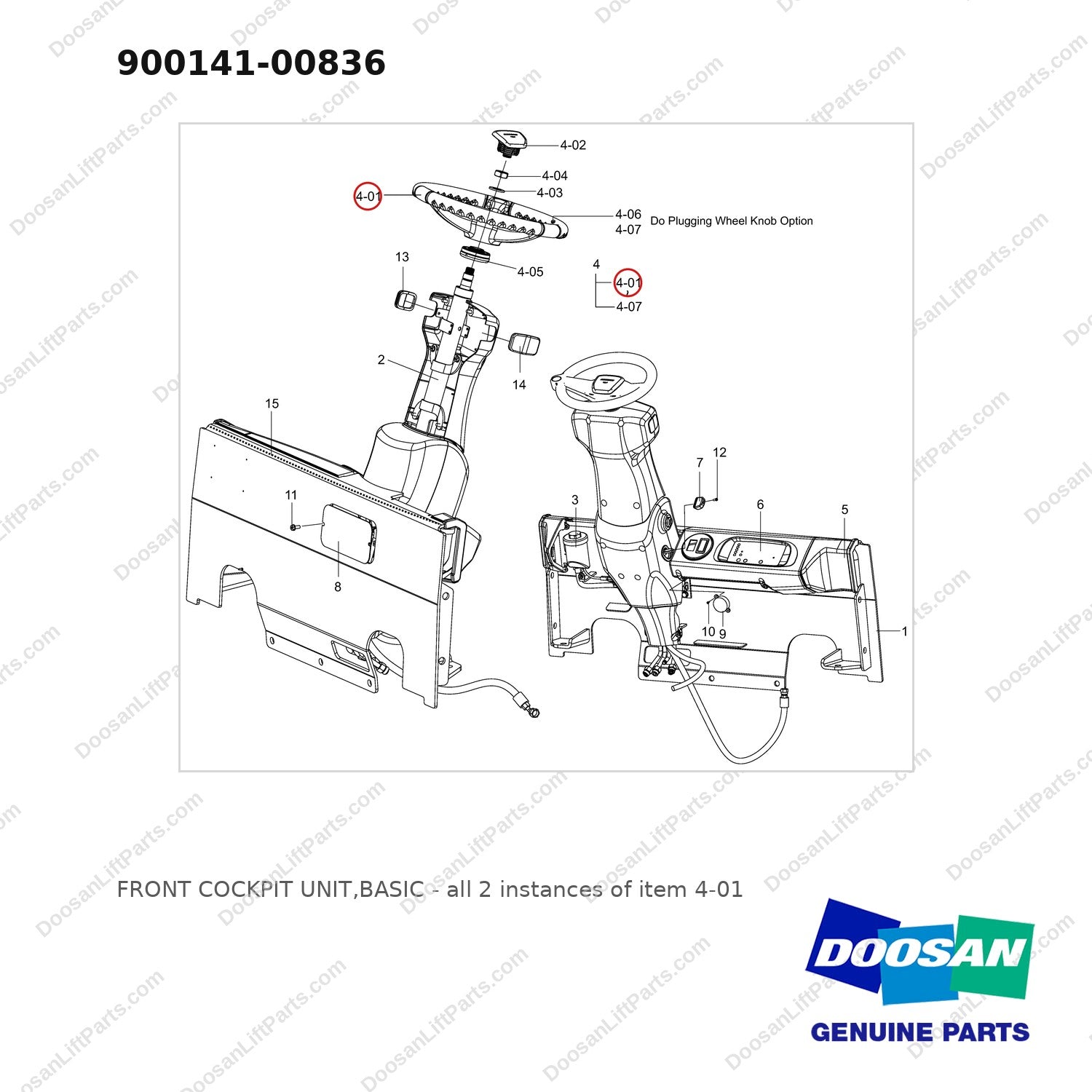 900141-00836 FRONT COCKPIT UNIT,BASIC - full parts diagram, item 4-01 marked - genuine Doosan / Bobcat forklift part