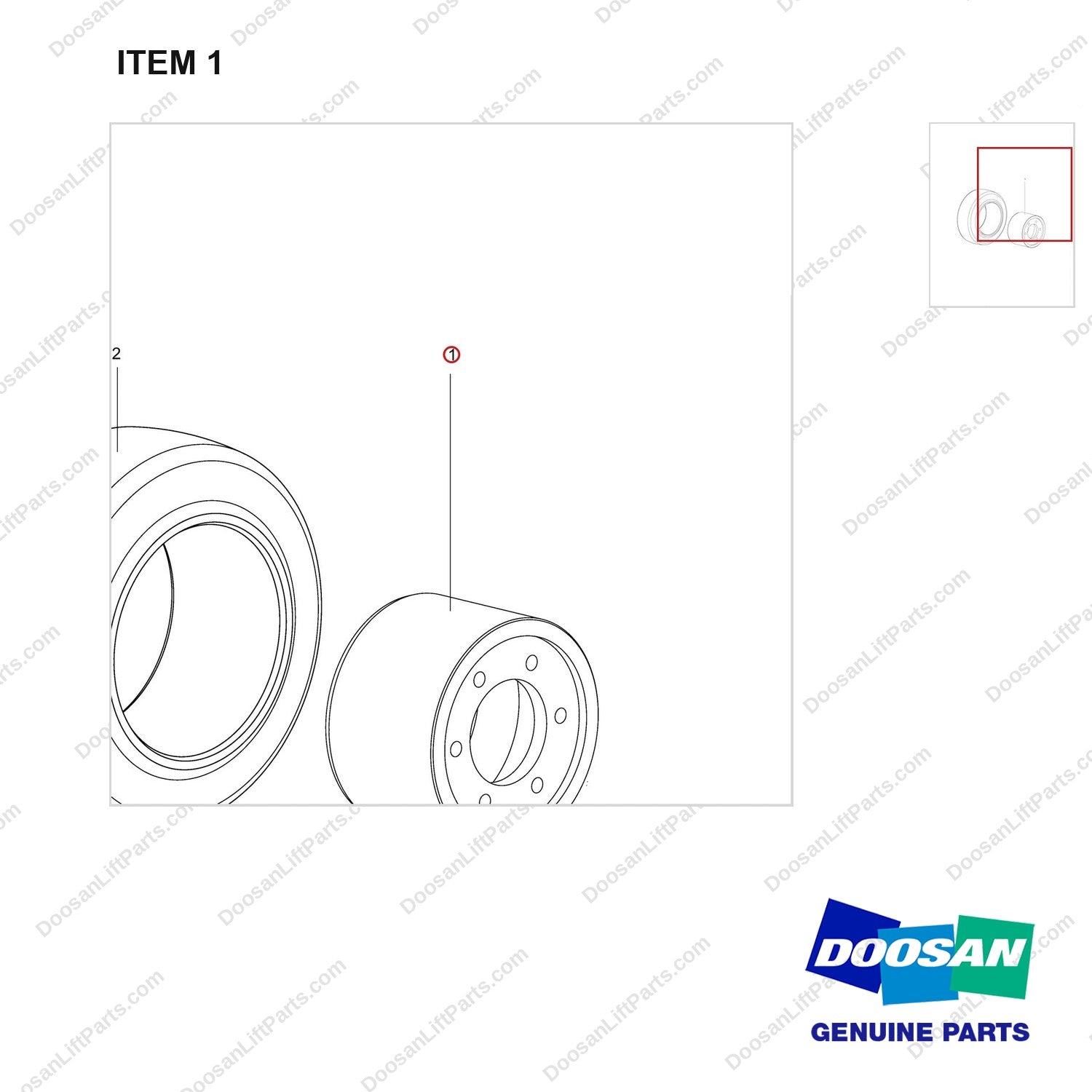 900141-01007 WHEEL & TIRE GP;DRIVE 13 1/2X5 1/2X8 - parts diagram, item 1 shown - genuine Doosan / Bobcat forklift part