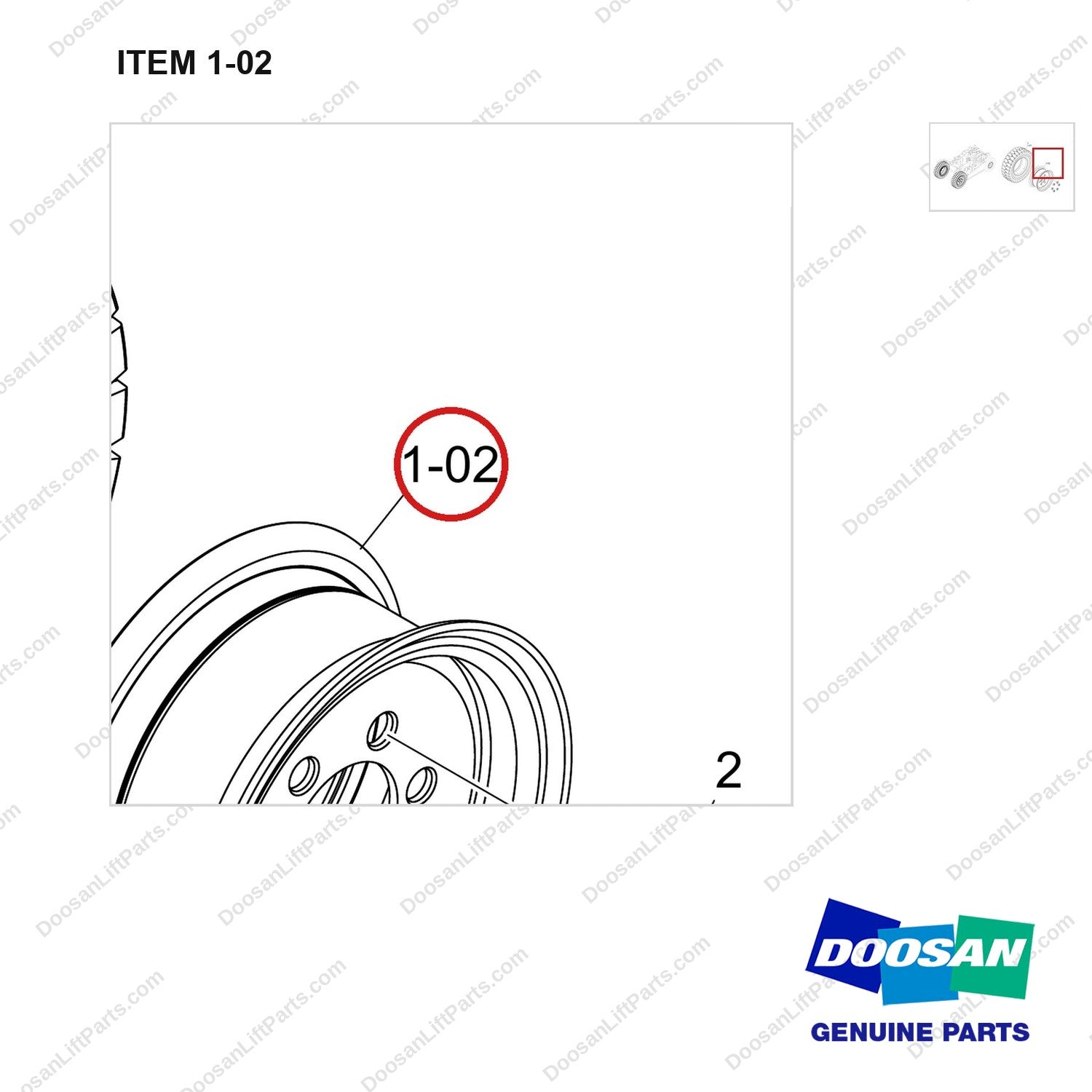 900141-01802 TIRE FRONT;PNE,SIN,BLK,BIAS,BOBCAT - parts diagram, item 1-02 shown - genuine Doosan / Bobcat forklift part