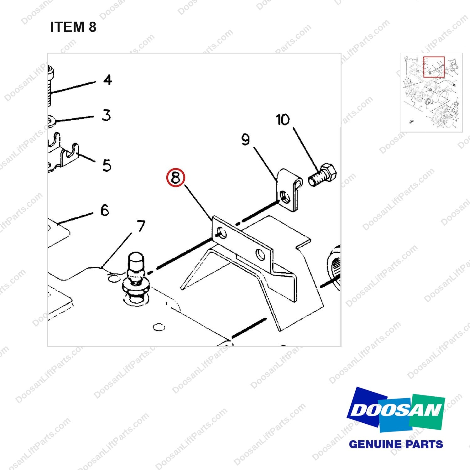 909567 CASE & PARTS GP - parts diagram, item 8 shown - genuine Doosan / Bobcat forklift part
