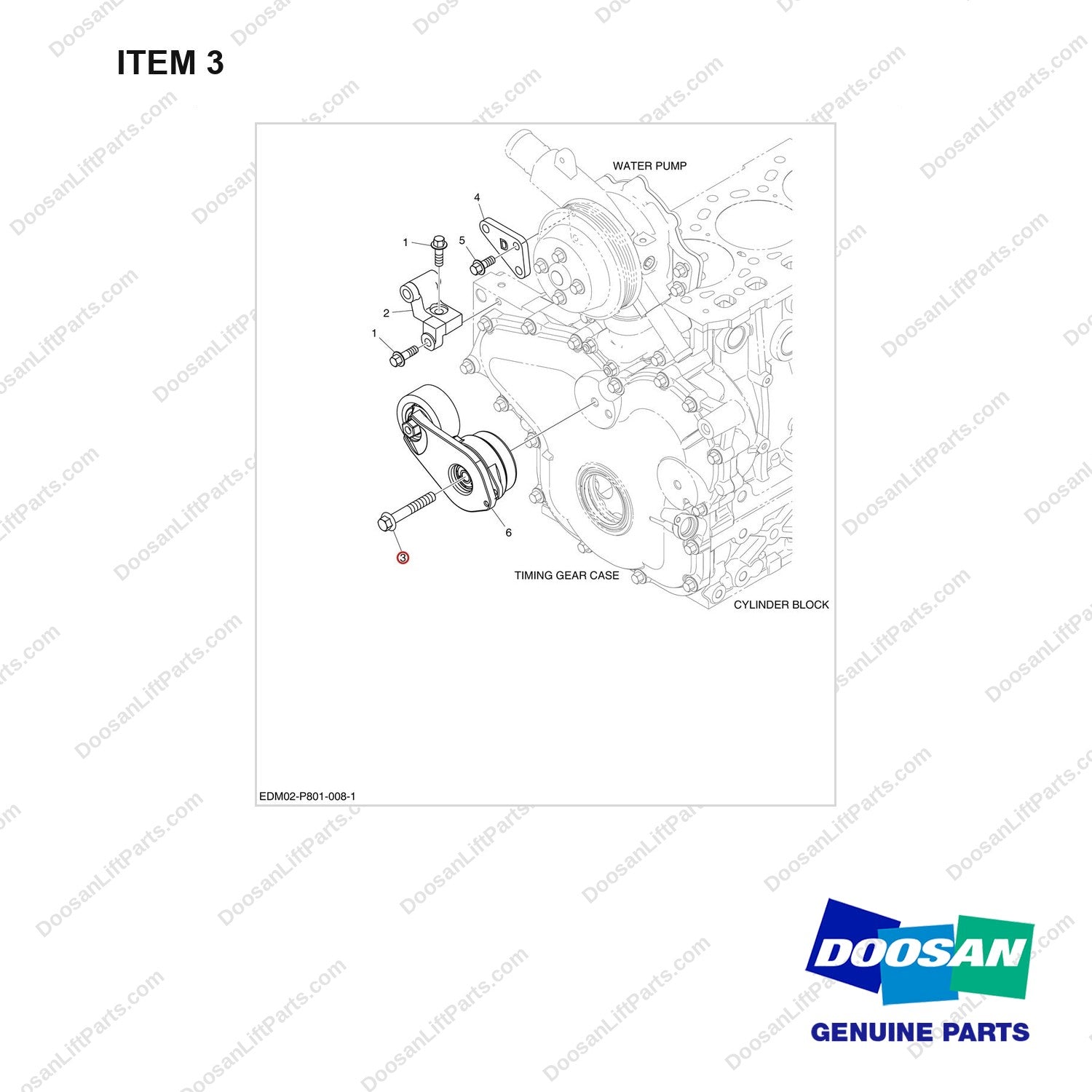 90CM1065 ALTERNATOR MOUNTING - full parts diagram, item 3 marked - genuine Doosan / Bobcat forklift part