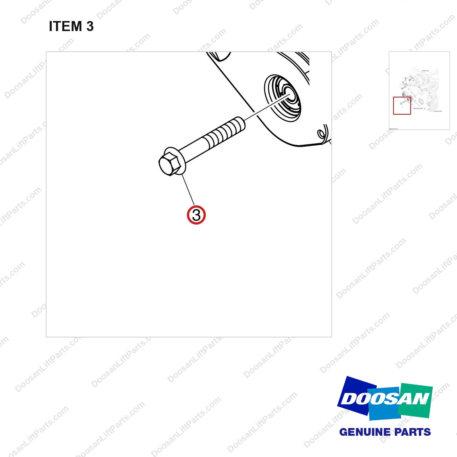 90CM1065 ALTERNATOR MOUNTING - parts diagram, item 3 shown - genuine Doosan / Bobcat forklift part