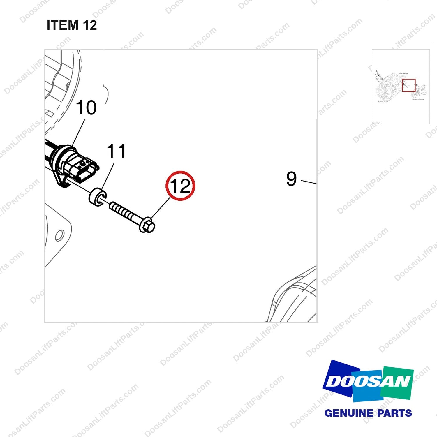 90CM640 SWITCH & SENSOR - parts diagram, item 12 shown - genuine Doosan / Bobcat forklift part