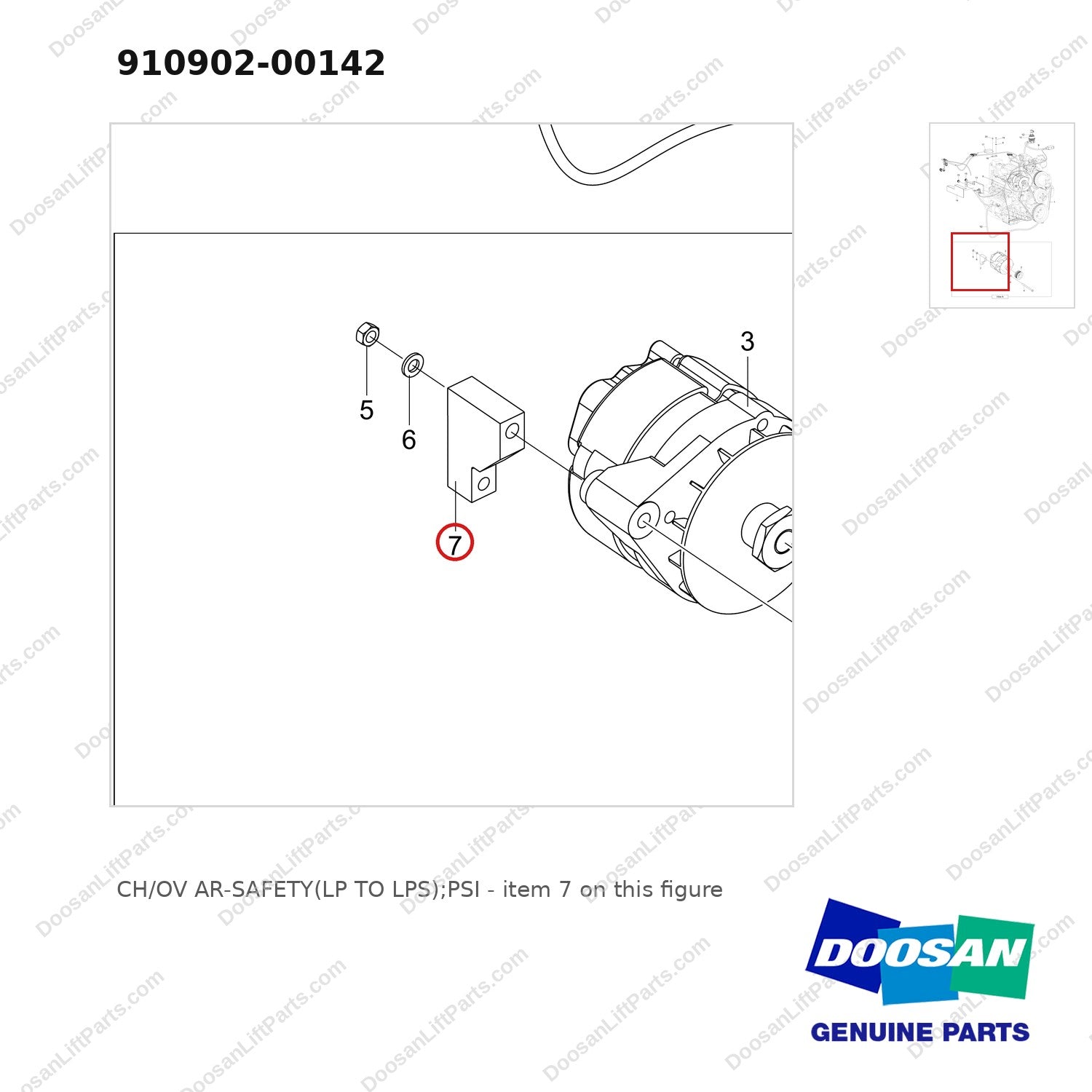 910902-00142 CH/OV AR-SAFETY(LP TO LPS);PSI - parts diagram, item 7 shown - genuine Doosan / Bobcat forklift part