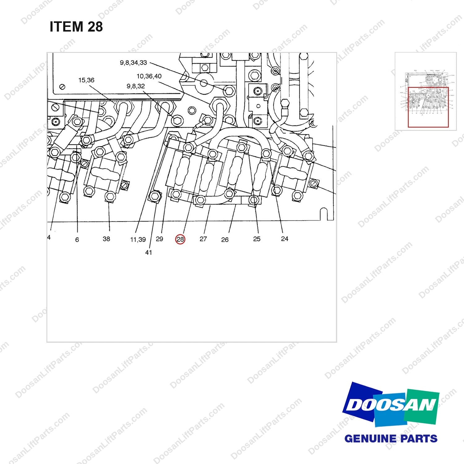 914028 PANEL AS-CONTROL - (72/80 VOLT)(2/3) - parts diagram, item 28 shown - genuine Doosan / Bobcat forklift part