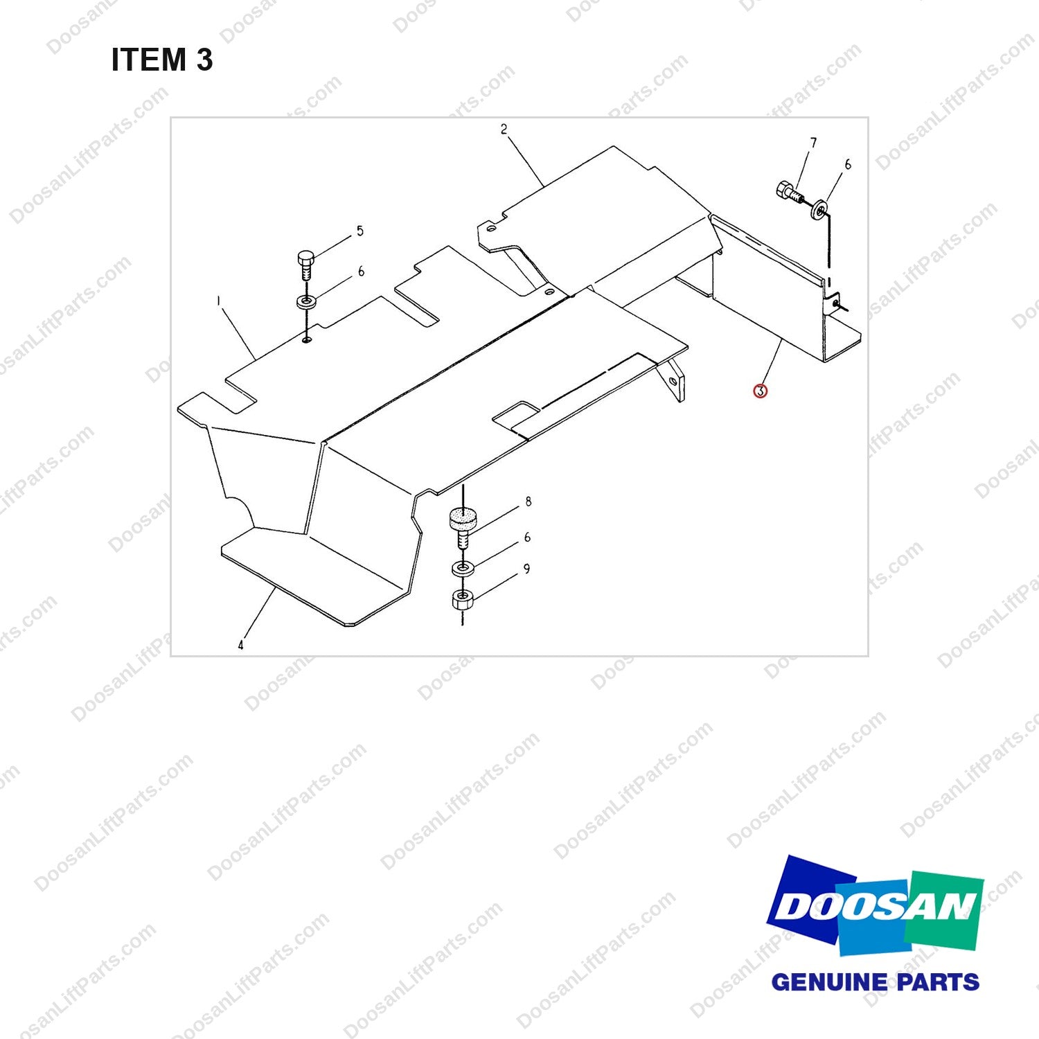 914272 FLOOR PLATE GP - full parts diagram, item 3 marked - genuine Doosan / Bobcat forklift part