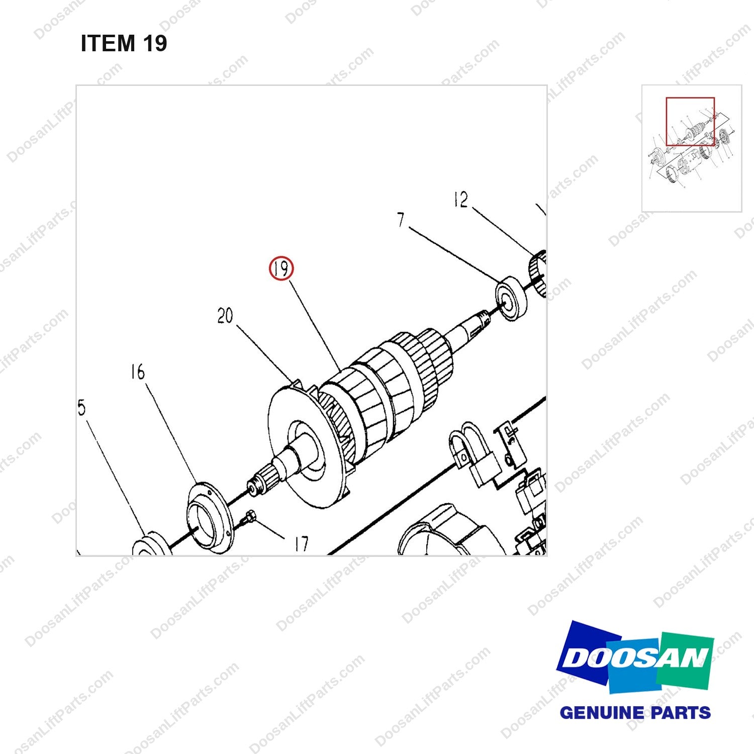 916110 MOTOR AS-ELECTRIC MAIN DRIVE(36/48 VOLT) - parts diagram, item 19 shown - genuine Doosan / Bobcat forklift part