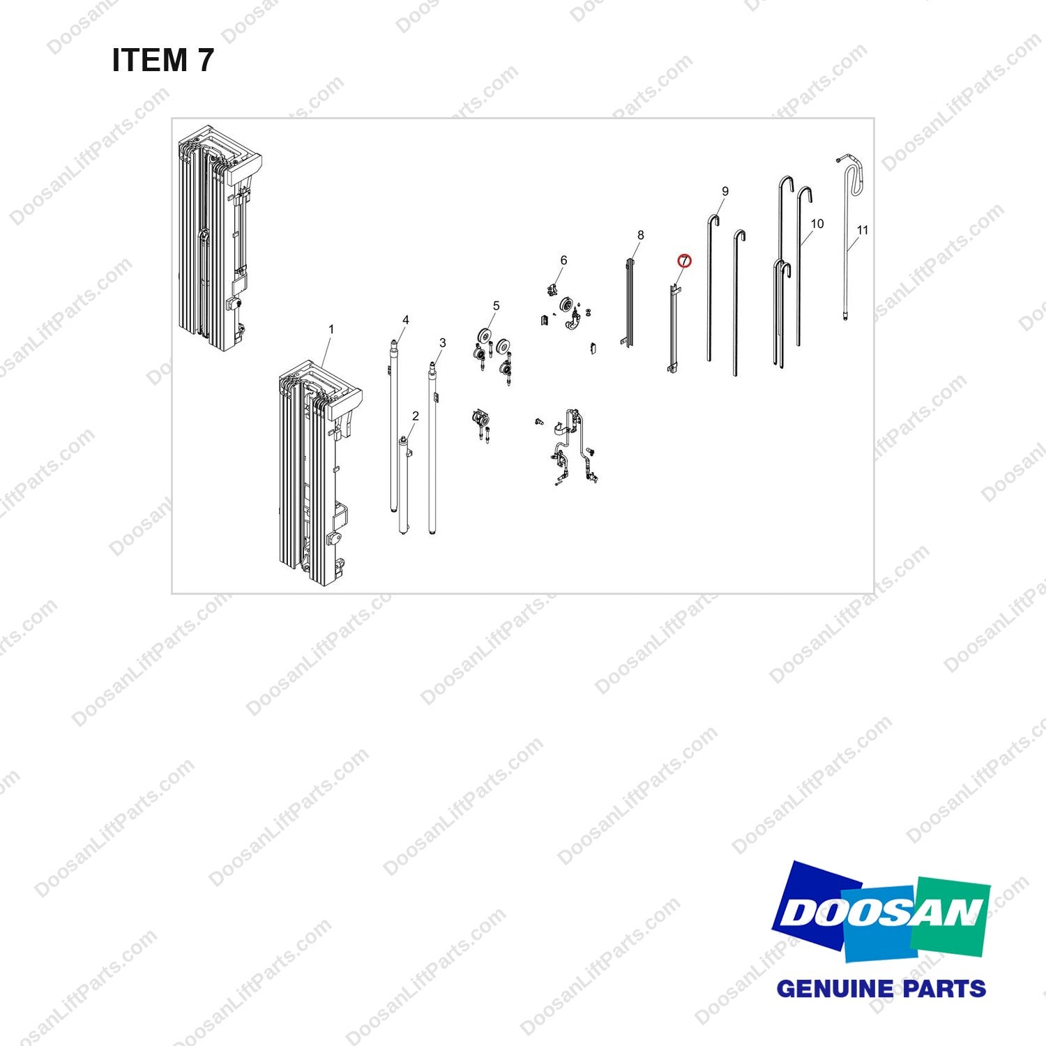 920103-00085 MAST AR.; QUAD, MFH 6100, OAL - full parts diagram, item 7 marked - genuine Doosan / Bobcat forklift part