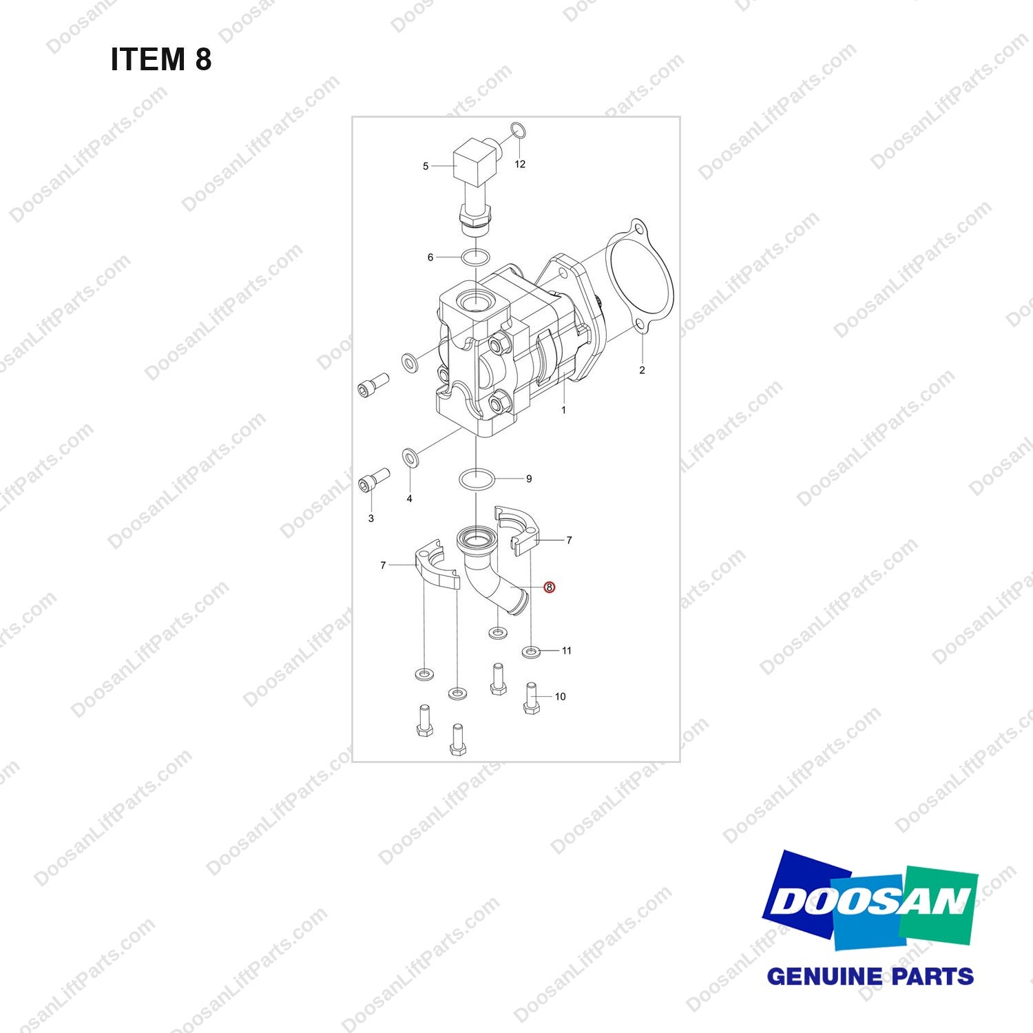 920403-00212 MAIN PUMP GP;D40S-9 T5 55KW - full parts diagram, item 8 marked - genuine Doosan / Bobcat forklift part
