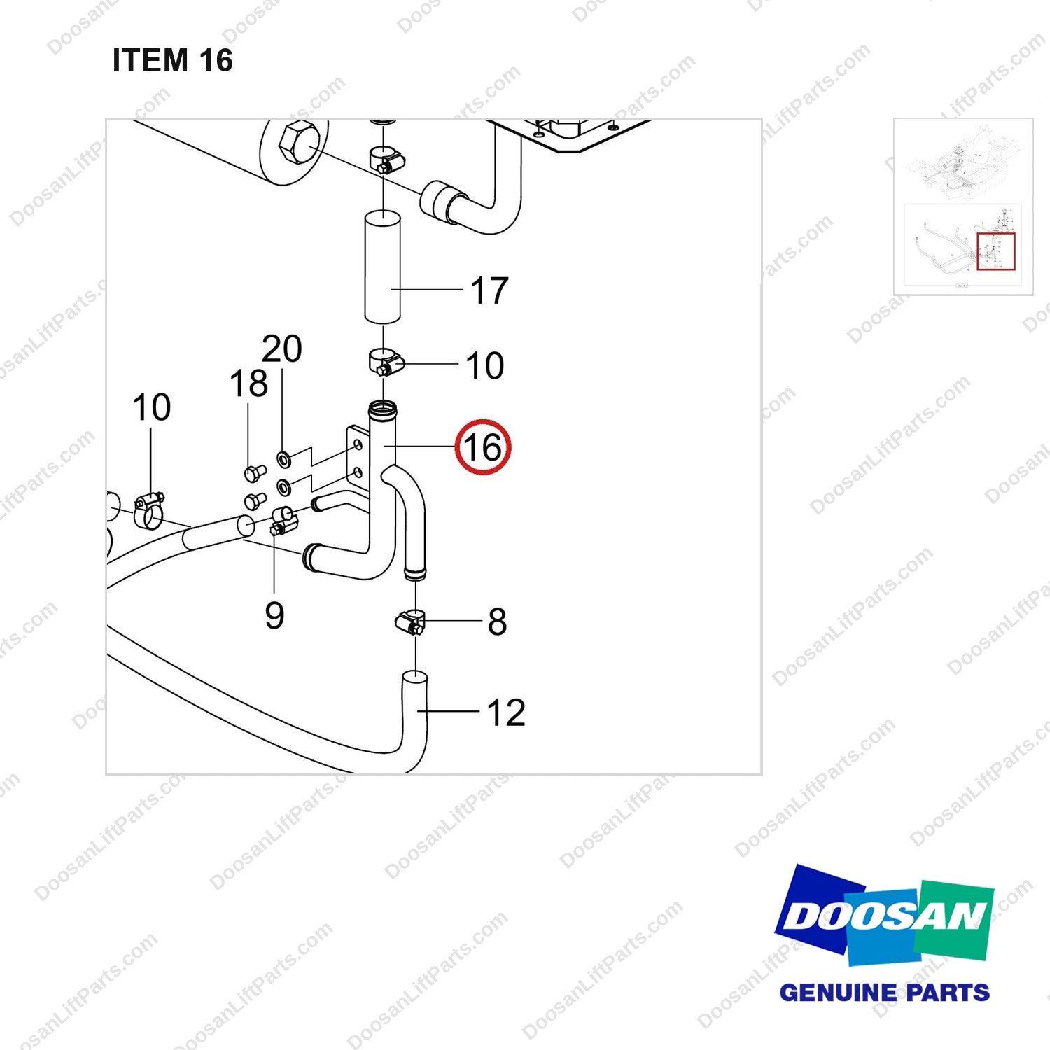 920403-00256 MO LINE GP_SUB;D40S-9 T5 55KW - parts diagram, item 16 shown - genuine Doosan / Bobcat forklift part