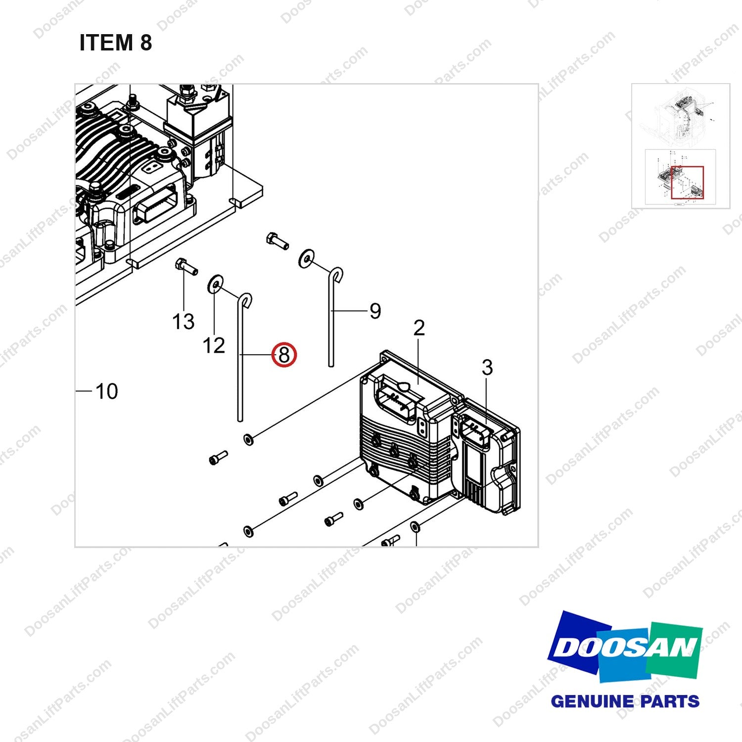 920602-00008 PANEL ASSY;CONTROL - parts diagram, item 8 shown - genuine Doosan / Bobcat forklift part