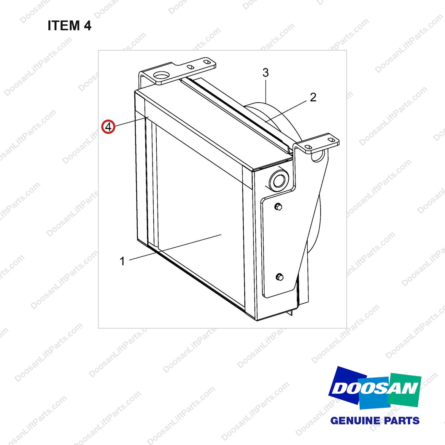 940106-00018 COOLER ASSY,OIL; REMOTE OIL COOLER - full parts diagram, item 4 marked - genuine Doosan / Bobcat forklift part