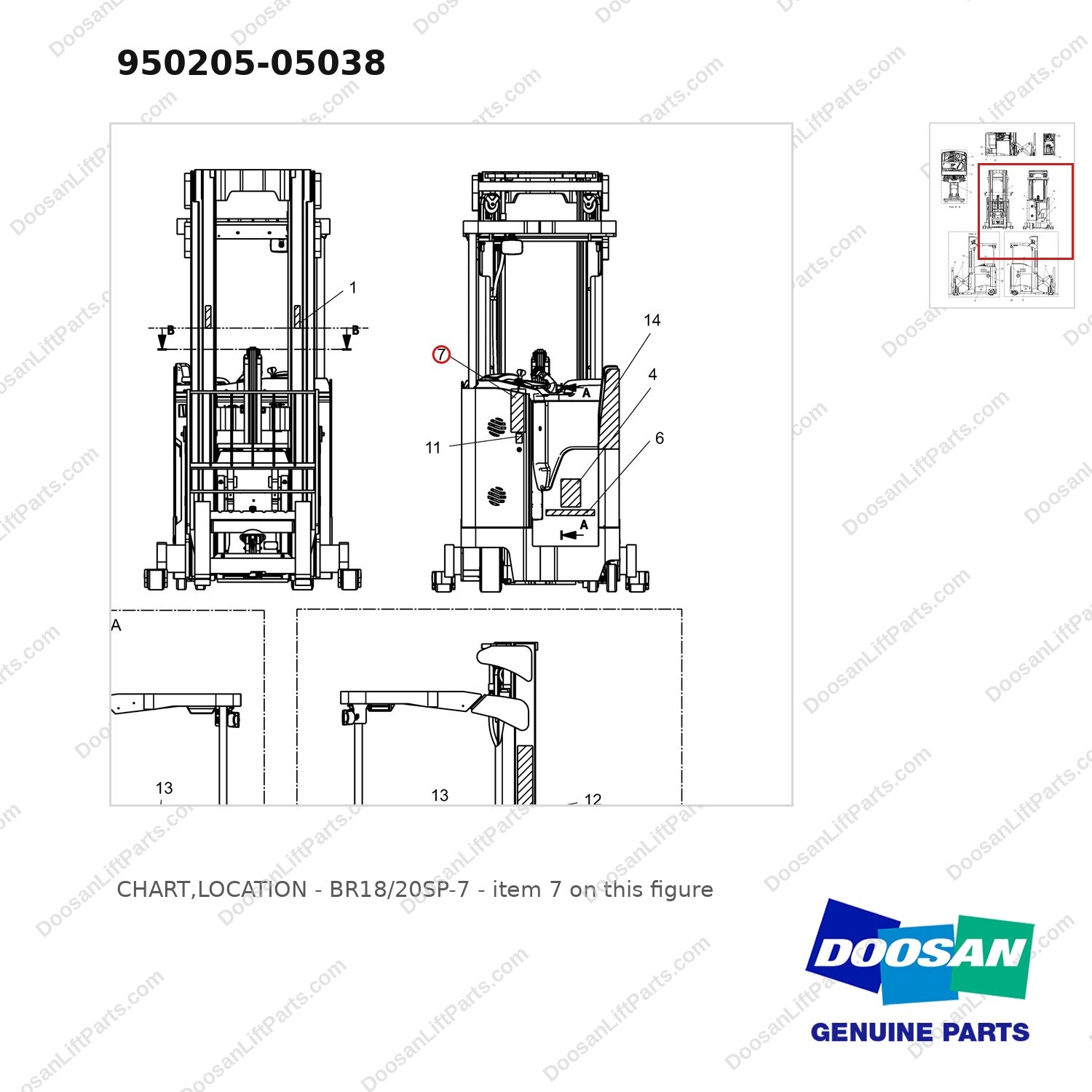 950205-05038 CHART,LOCATION - BR18/20SP-7 - parts diagram, item 7 shown - genuine Doosan / Bobcat forklift part