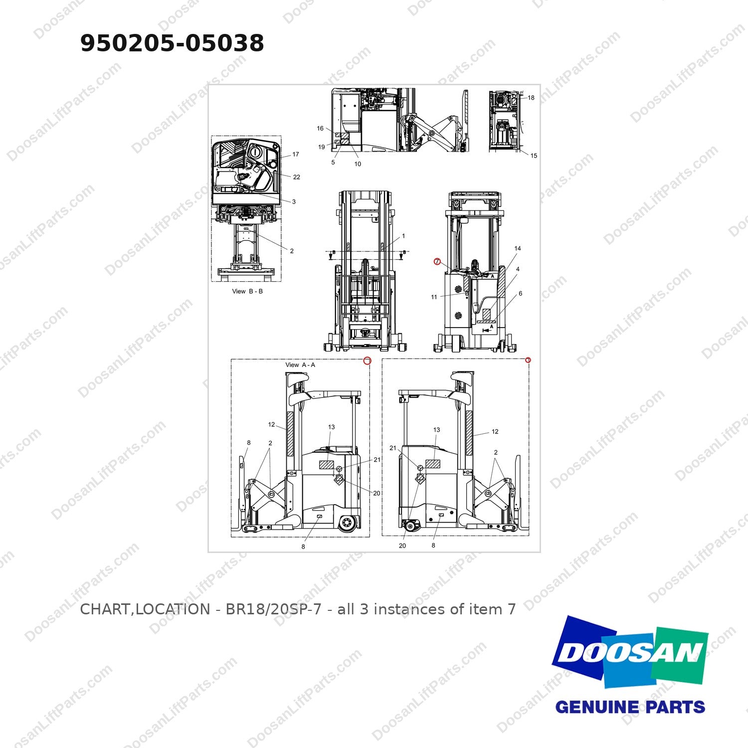 950205-05038 CHART,LOCATION - BR18/20SP-7 - full parts diagram, item 7 marked - genuine Doosan / Bobcat forklift part