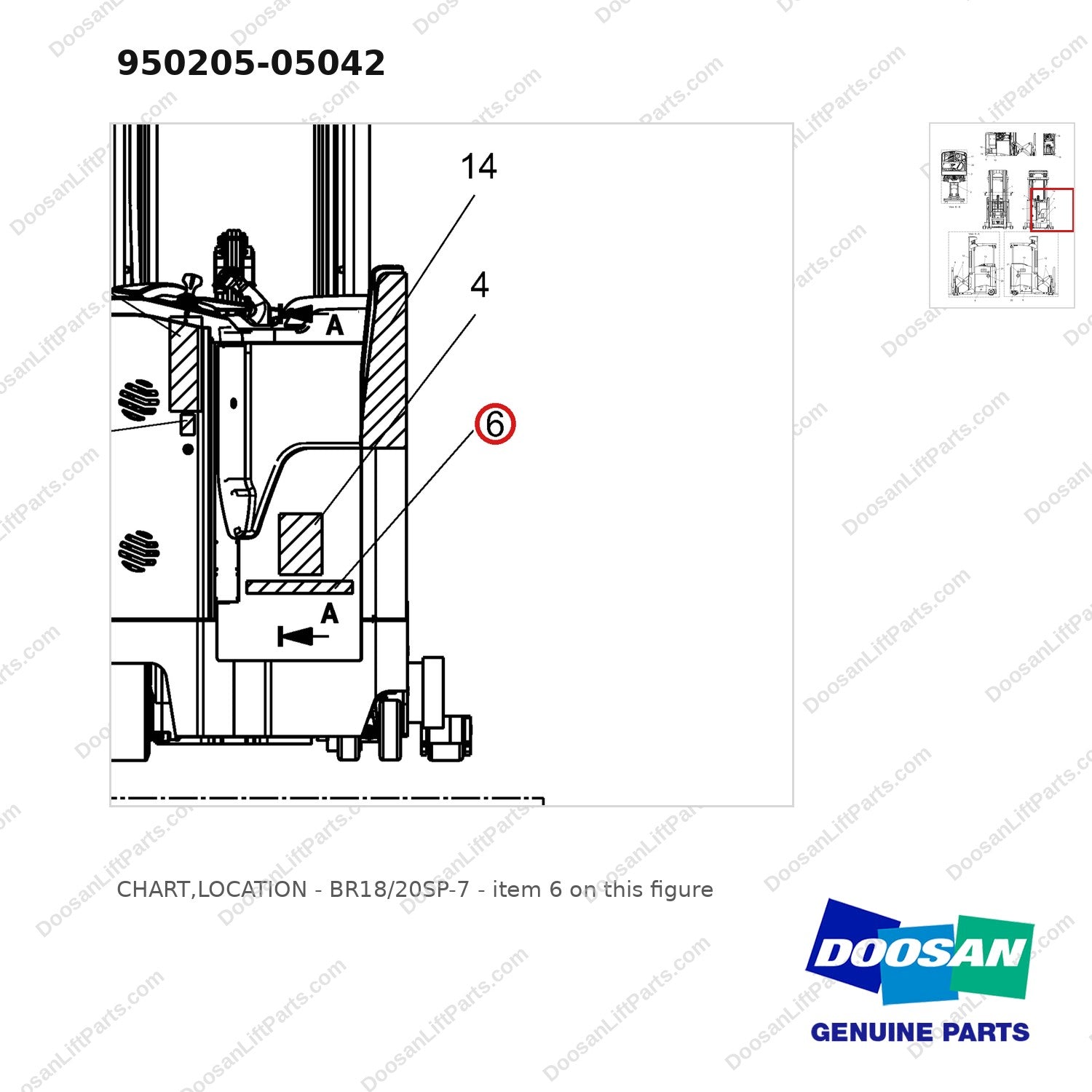 950205-05042 CHART,LOCATION - BR18/20SP-7 - parts diagram, item 6 shown - genuine Doosan / Bobcat forklift part