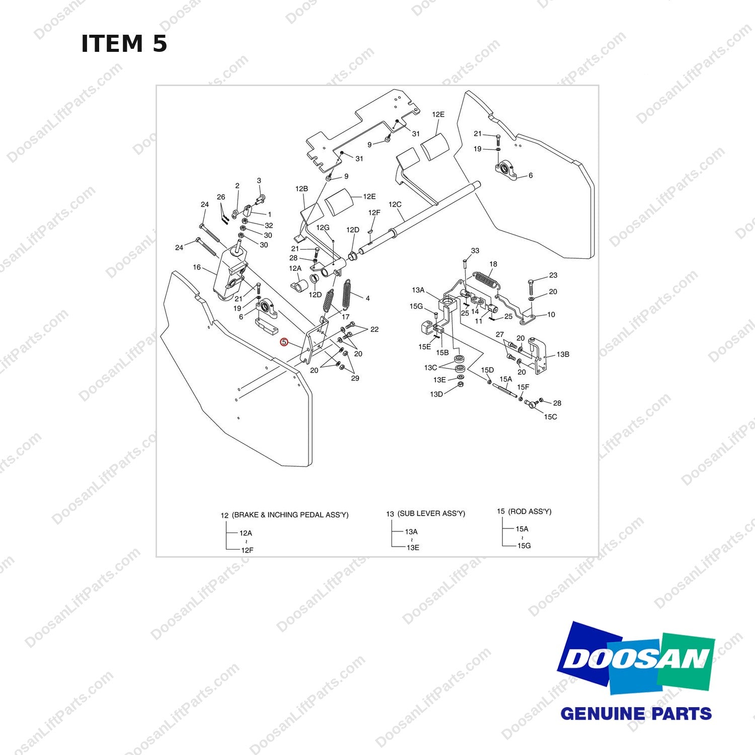 950205-05816 CHASSIS CONTROL GP-CREEPER & BRAKE - full parts diagram, item 5 marked - genuine Doosan / Bobcat forklift part
