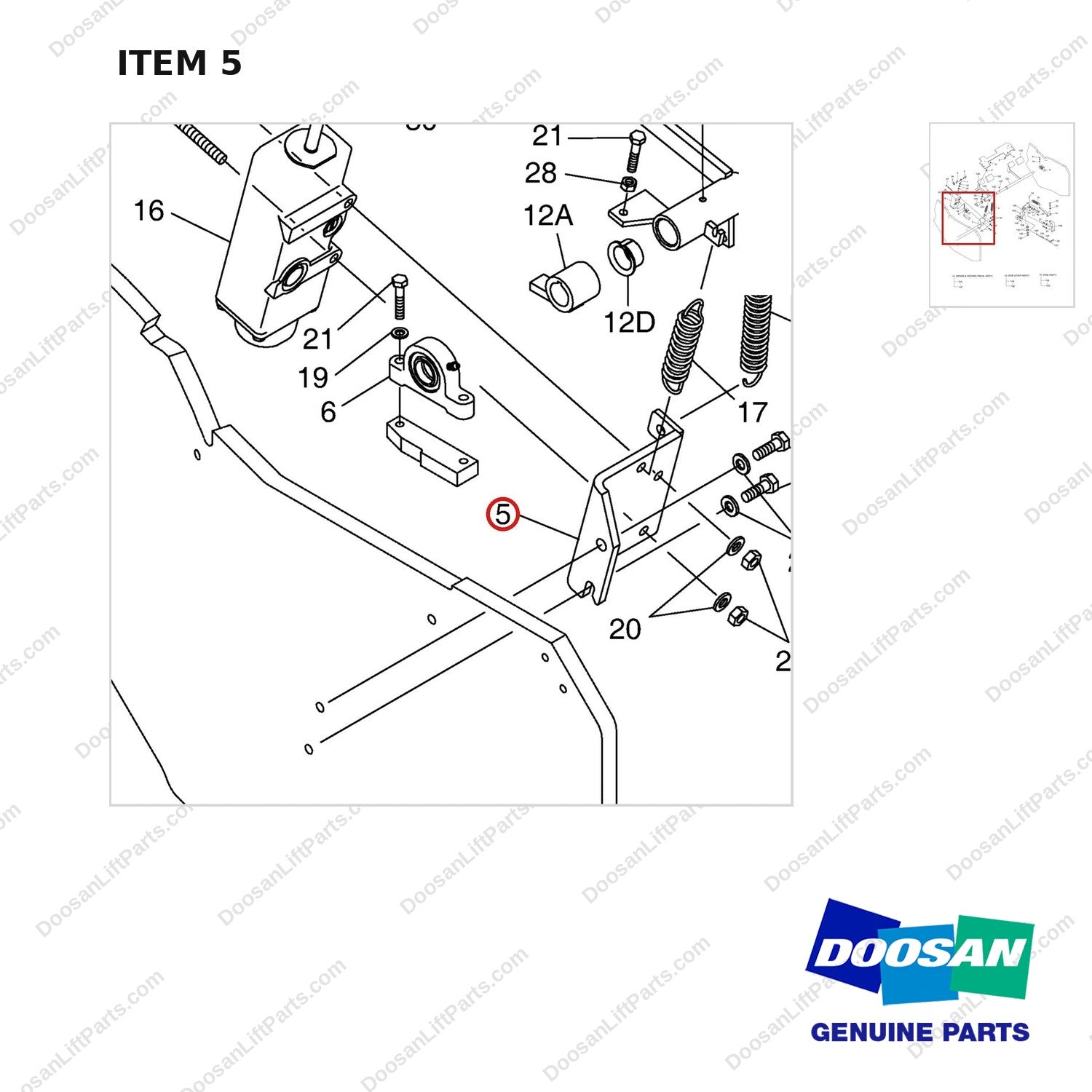 950205-05816 CHASSIS CONTROL GP-CREEPER & BRAKE - parts diagram, item 5 shown - genuine Doosan / Bobcat forklift part