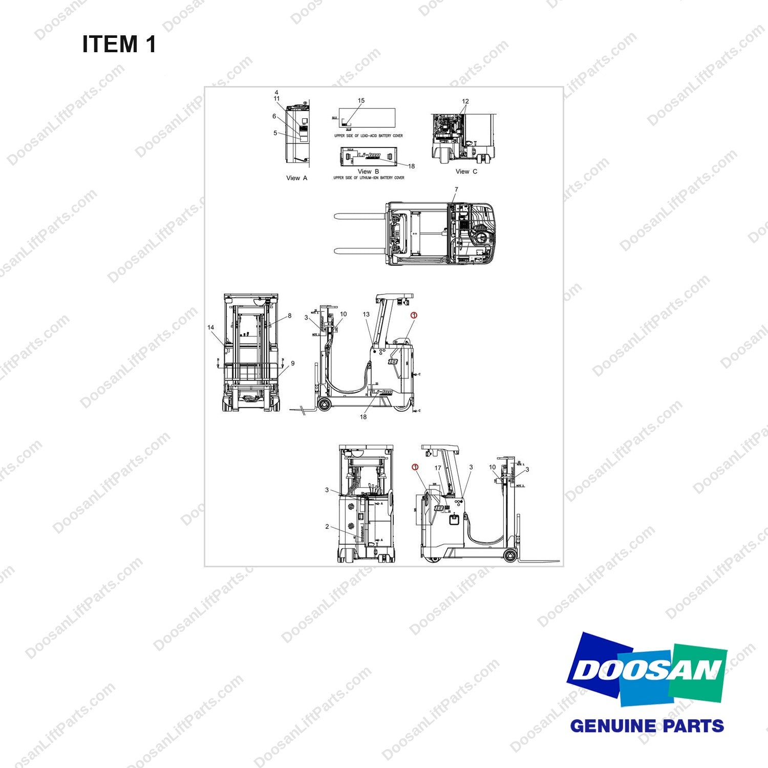 950205-07720 CHART,LOCATION;BRS-9 - full parts diagram, item 1 marked - genuine Doosan / Bobcat forklift part