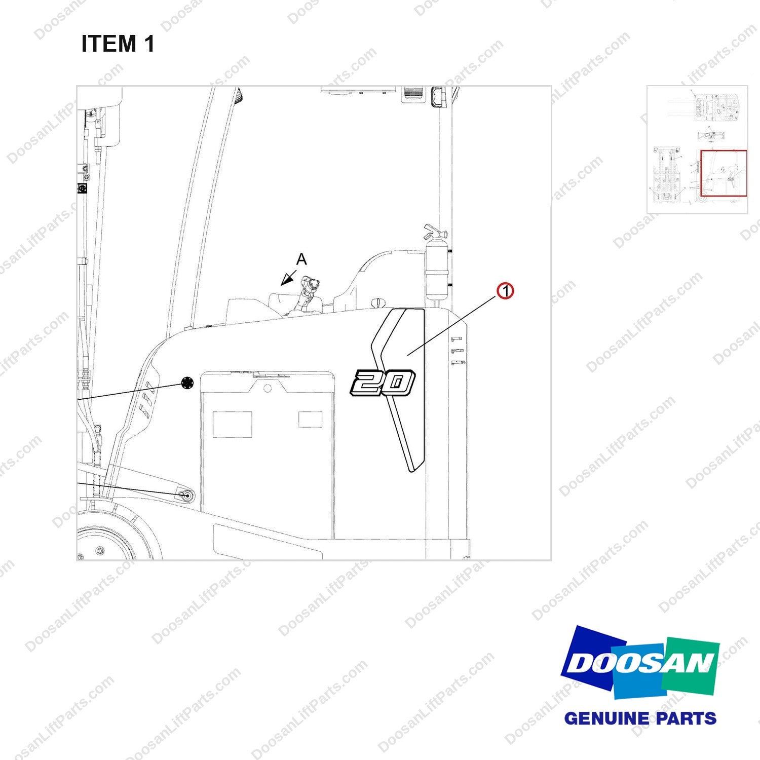 950205-07930 CHART,LOCATION;STAND UP RIDER - parts diagram, item 1 shown - genuine Doosan / Bobcat forklift part
