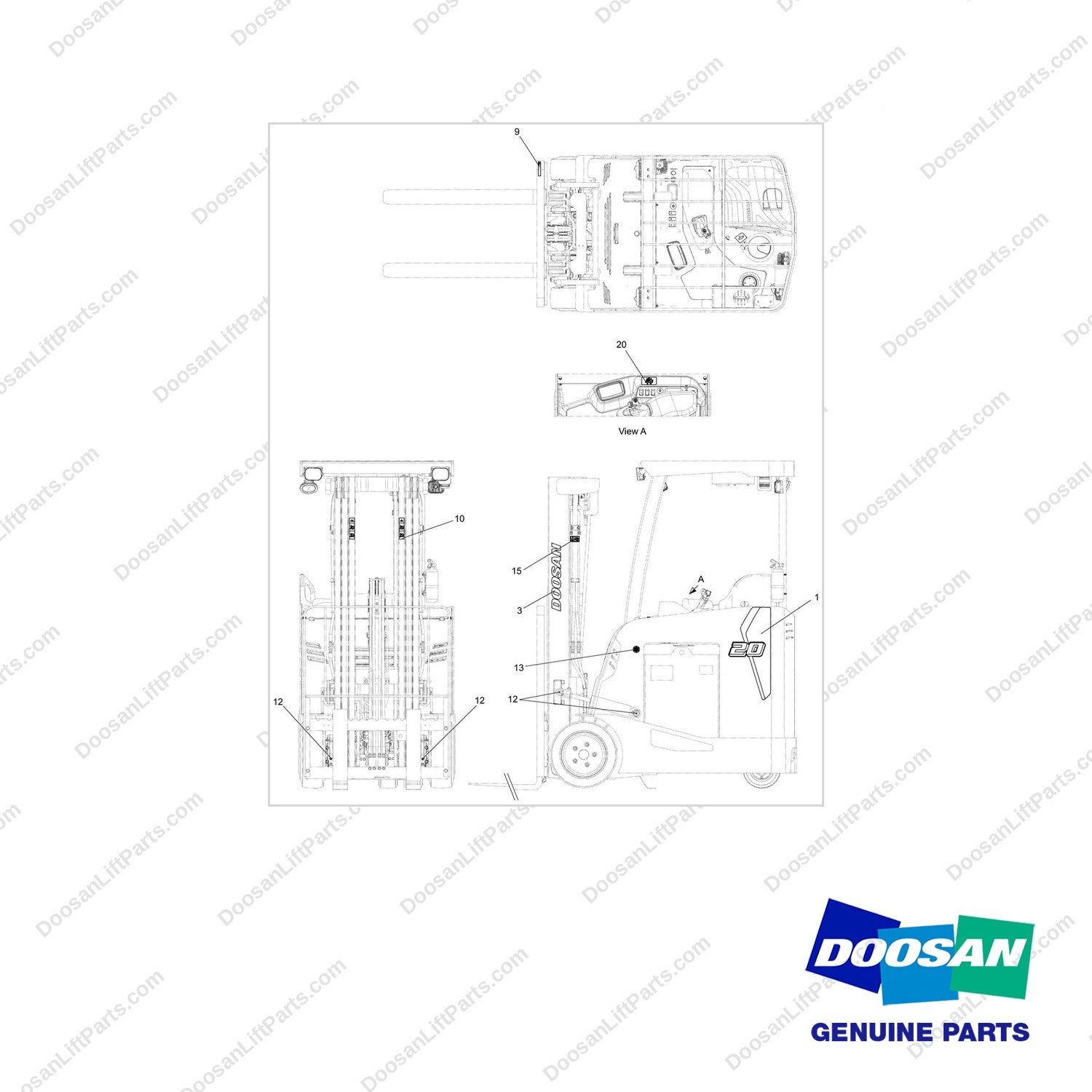 950205-07956 CHART,LOCATION;STAND UP RIDER - full parts diagram - genuine Doosan / Bobcat forklift part