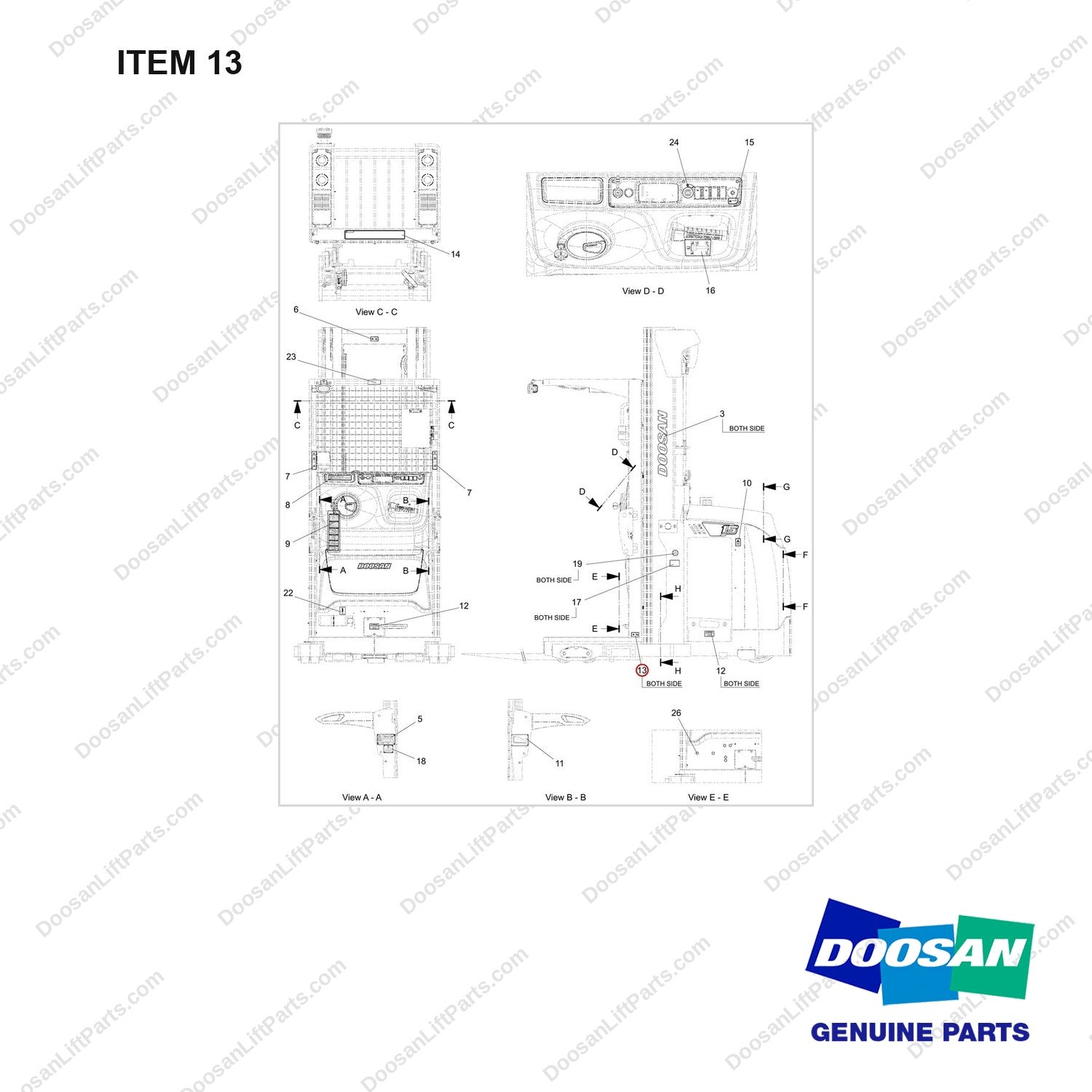950205-08414 LOCATION CHART - full parts diagram, item 13 marked - genuine Doosan / Bobcat forklift part