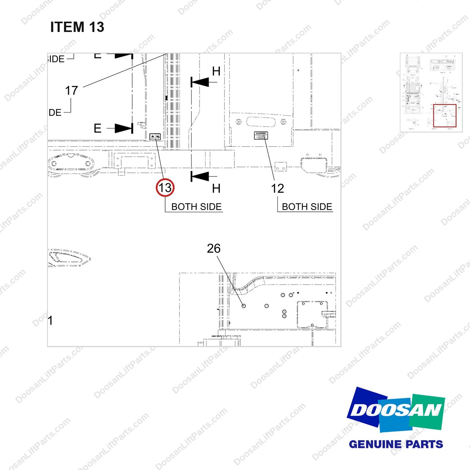 950205-08414 LOCATION CHART - parts diagram, item 13 shown - genuine Doosan / Bobcat forklift part