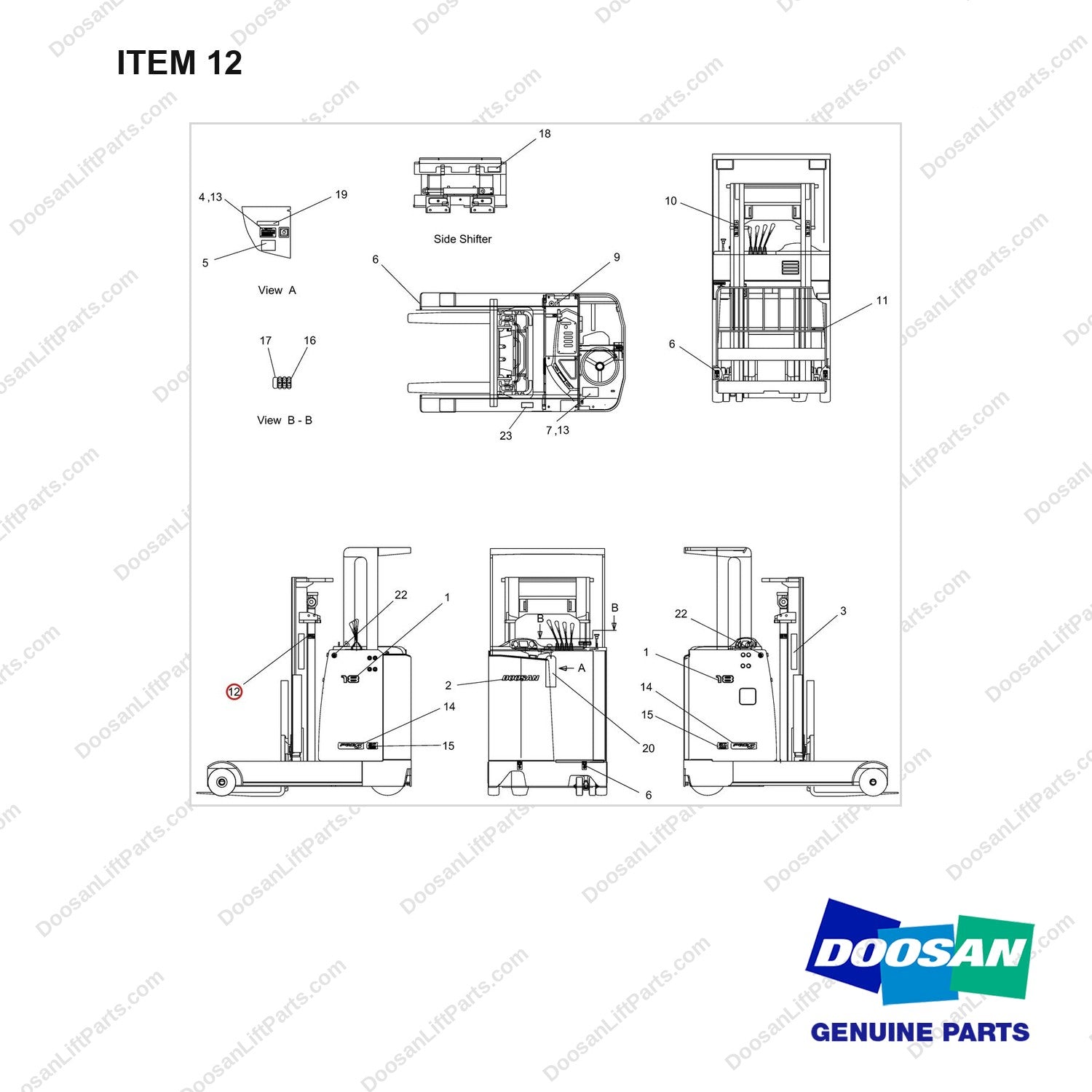 950205-09142 Location Chart - full parts diagram, item 12 marked - genuine Doosan / Bobcat forklift part