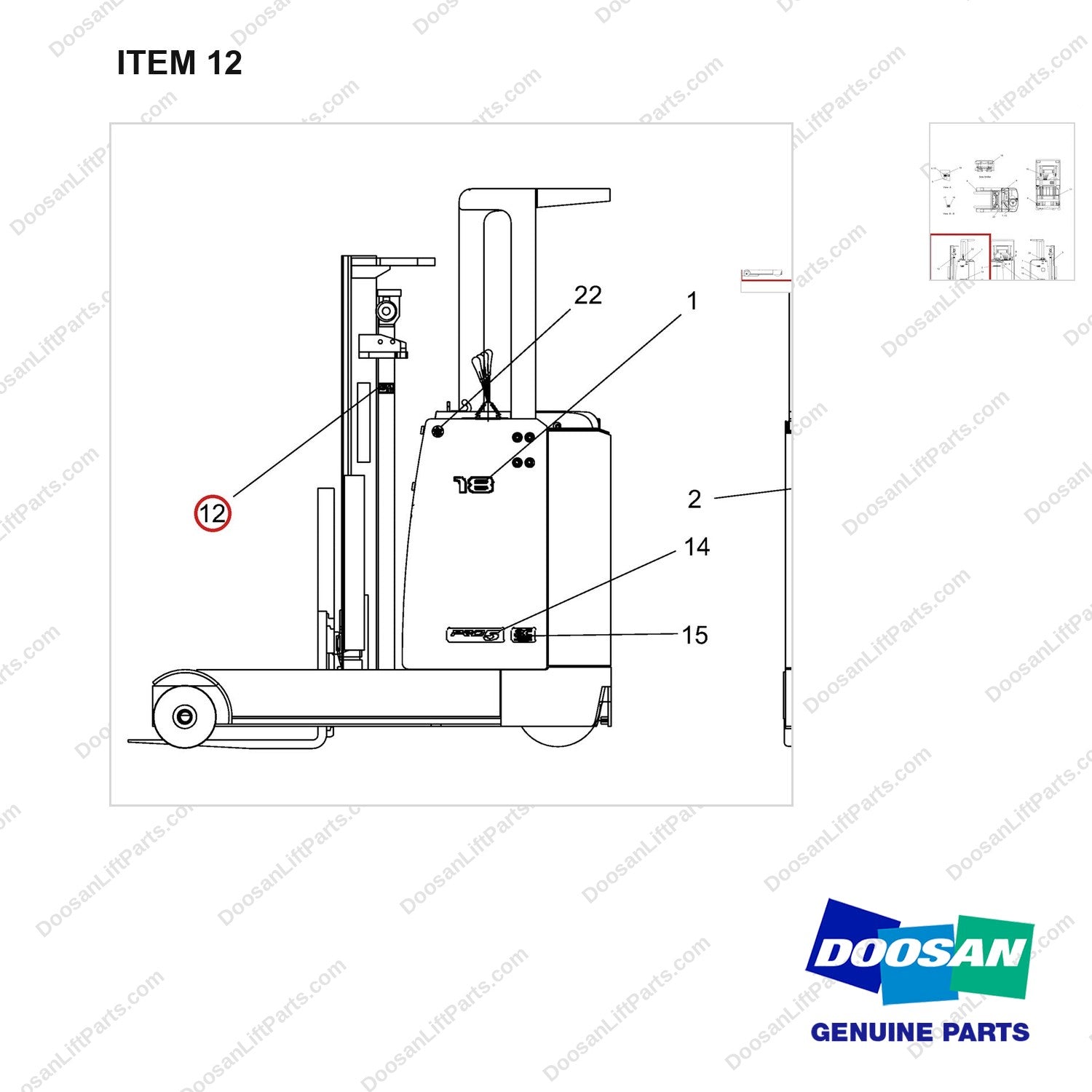 950205-09142 Location Chart - parts diagram, item 12 shown - genuine Doosan / Bobcat forklift part