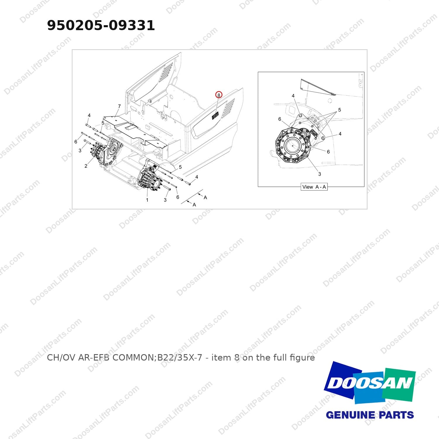 950205-09331 CH/OV AR-EFB COMMON;B22/35X-7 - full parts diagram, item 8 marked - genuine Doosan / Bobcat forklift part
