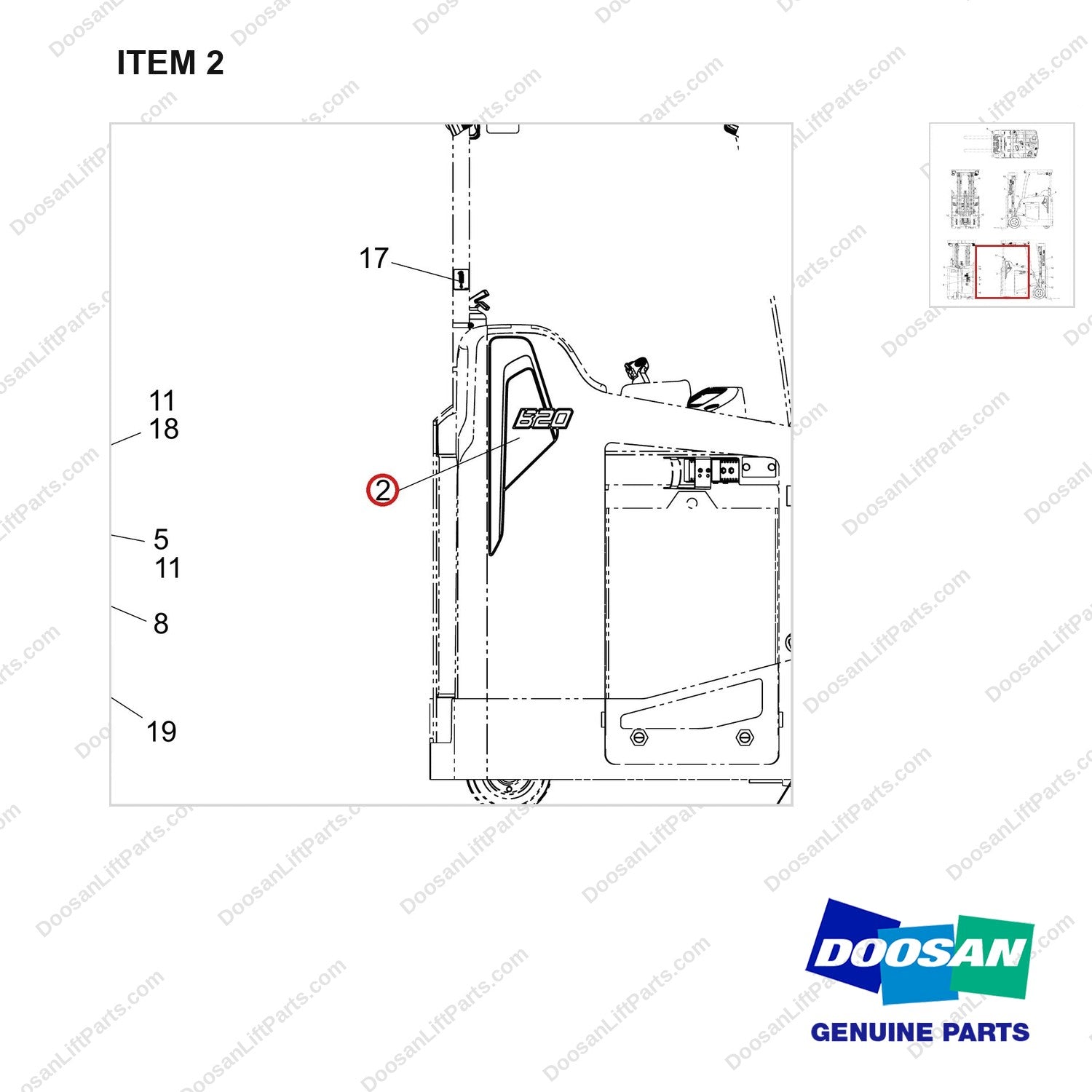 950205-10425 CHART,LOCATION;B15/20SU9,BOBCAT - parts diagram, item 2 shown - genuine Doosan / Bobcat forklift part