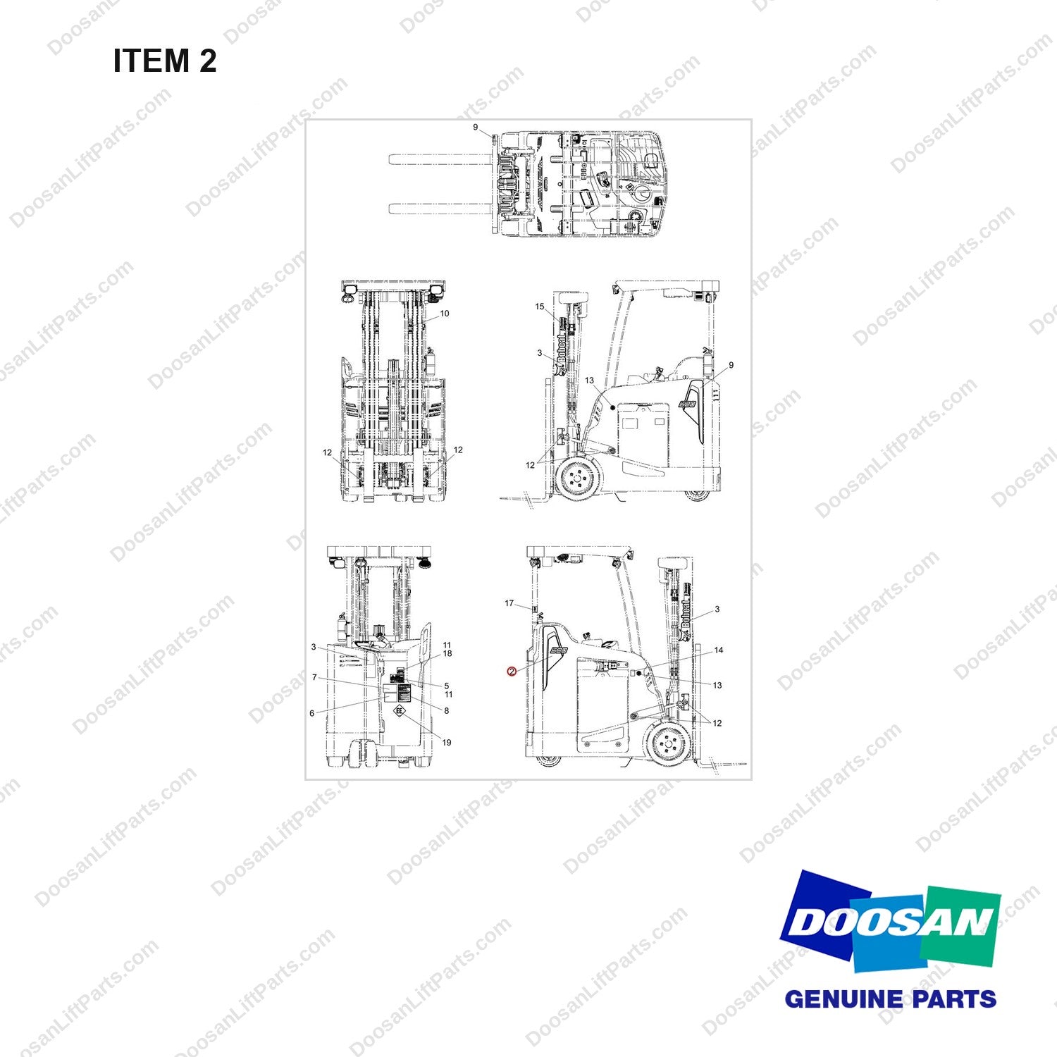 950205-10425 CHART,LOCATION;B15/20SU9,BOBCAT - full parts diagram, item 2 marked - genuine Doosan / Bobcat forklift part
