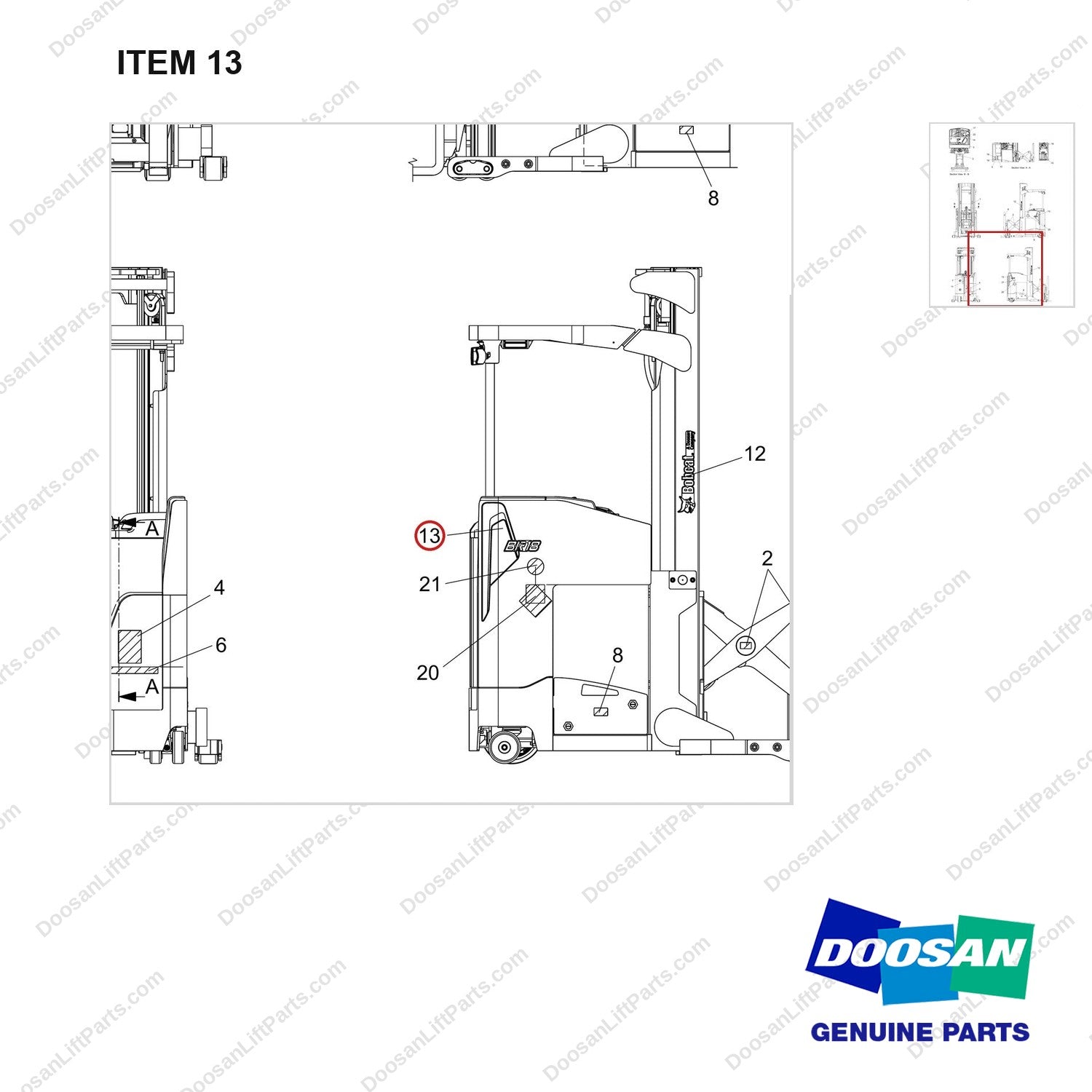 950205-10482 CHART,LOCATION;BR18/20SP7,BOBCAT - parts diagram, item 13 shown - genuine Doosan / Bobcat forklift part