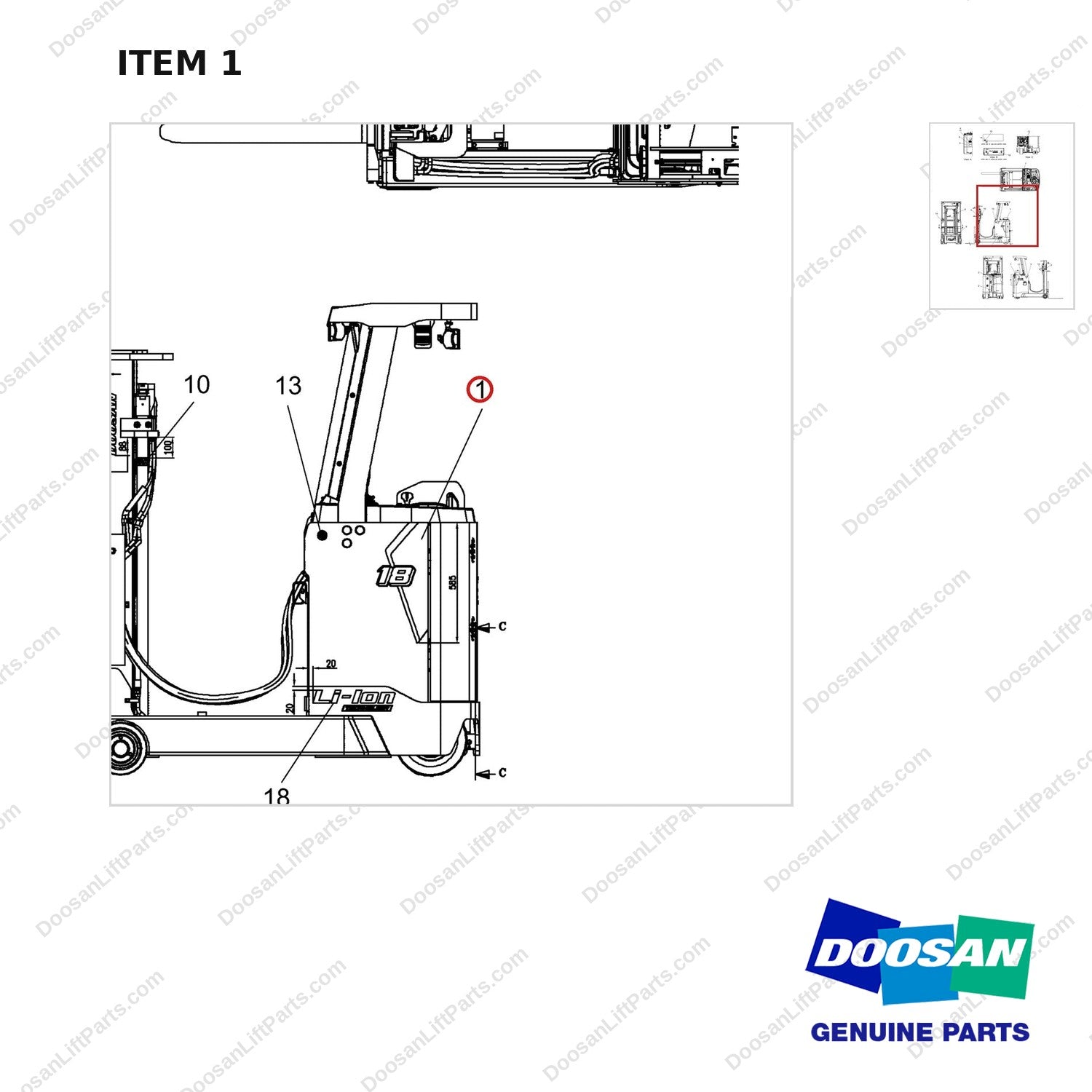 950205-10595 CHASSIS CHART,LOCATION;BRS-9 - parts diagram, item 1 shown - genuine Doosan / Bobcat forklift part