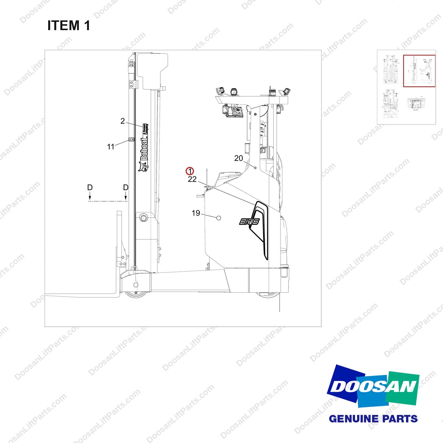950205-10609 CHART,LOCATION;BR14/BR25,BOBCAT - parts diagram, item 1 shown - genuine Doosan / Bobcat forklift part