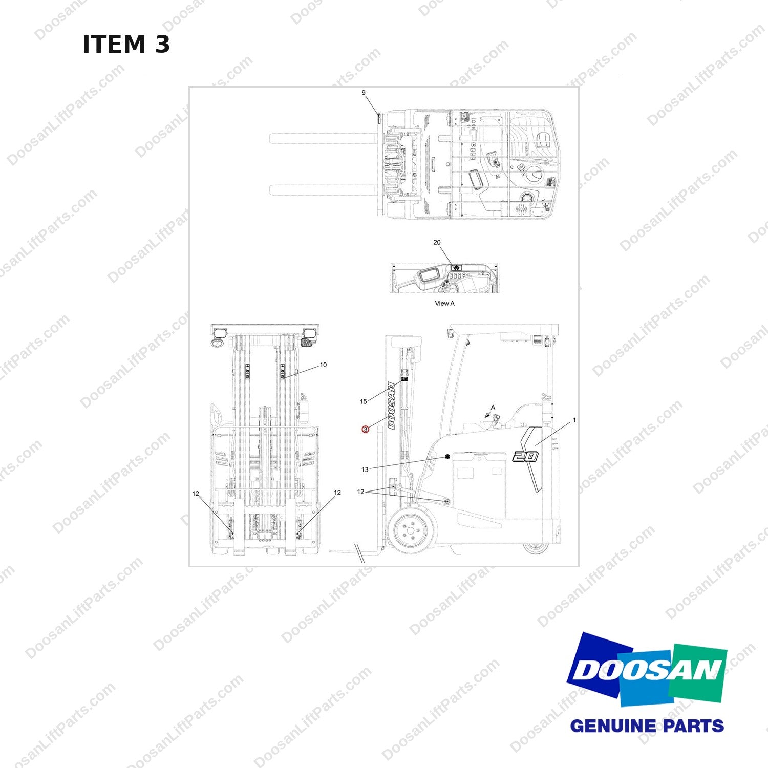 950205-10843 CHASSIS CHART,LOCATION;STAND UP RIDER - full parts diagram, item 3 marked - genuine Doosan / Bobcat forklift part