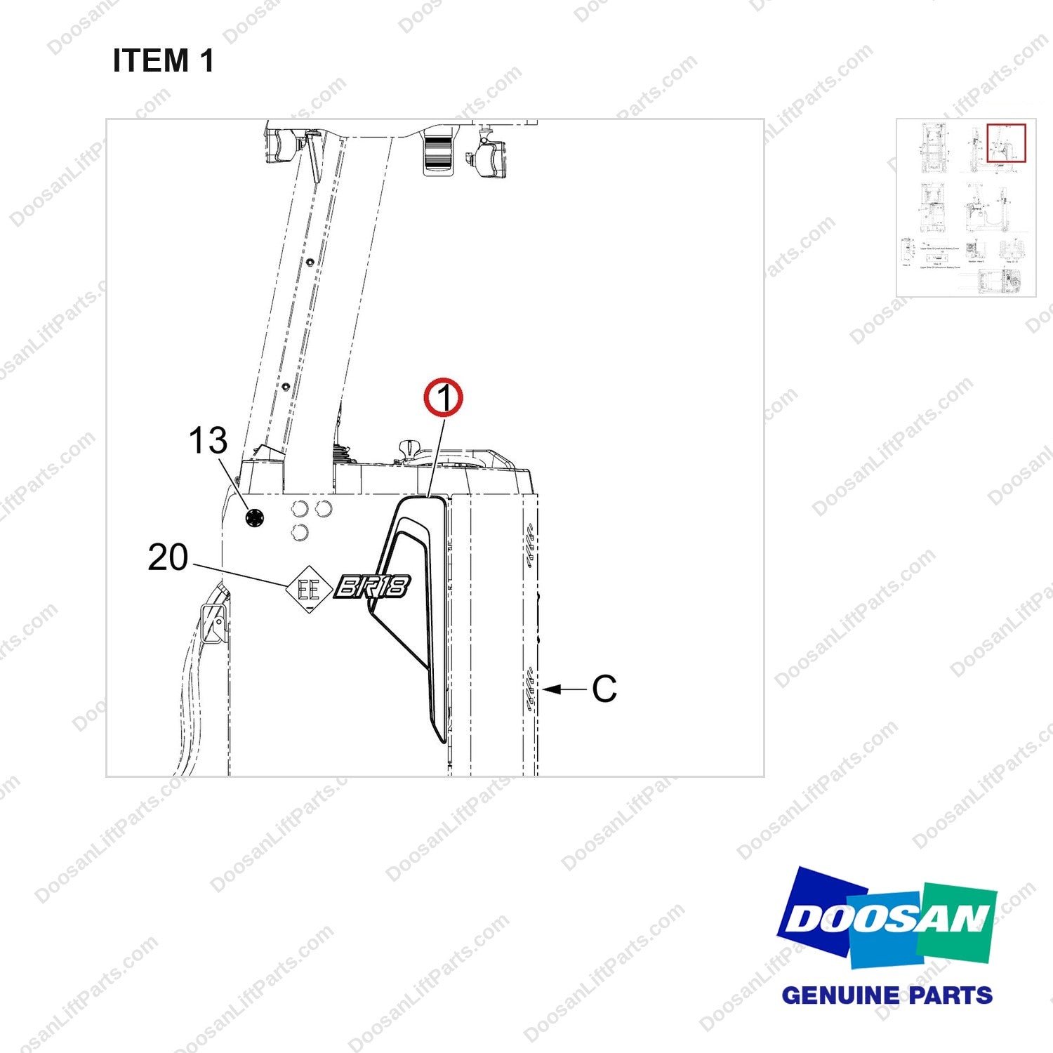 950205-10889 LOCATION CHART,BR13/25S9,BOBCAT - parts diagram, item 1 shown - genuine Doosan / Bobcat forklift part
