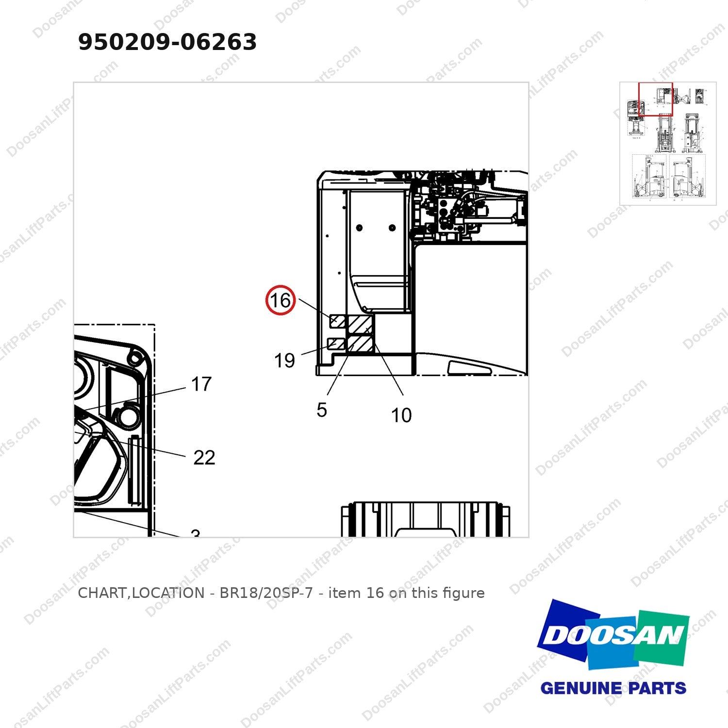 950209-06263 CHART,LOCATION - BR18/20SP-7 - parts diagram, item 16 shown - genuine Doosan / Bobcat forklift part