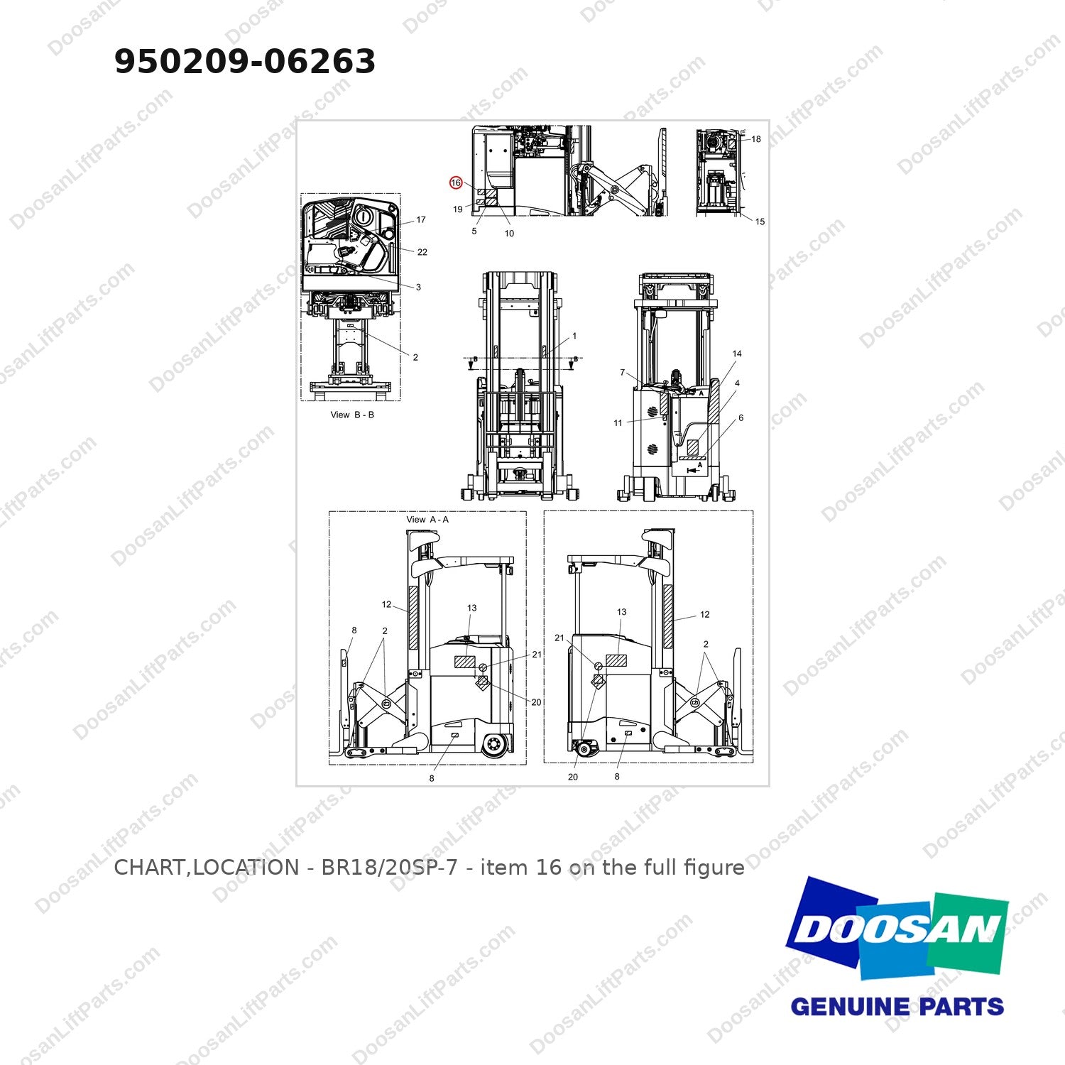 950209-06263 CHART,LOCATION - BR18/20SP-7 - full parts diagram, item 16 marked - genuine Doosan / Bobcat forklift part