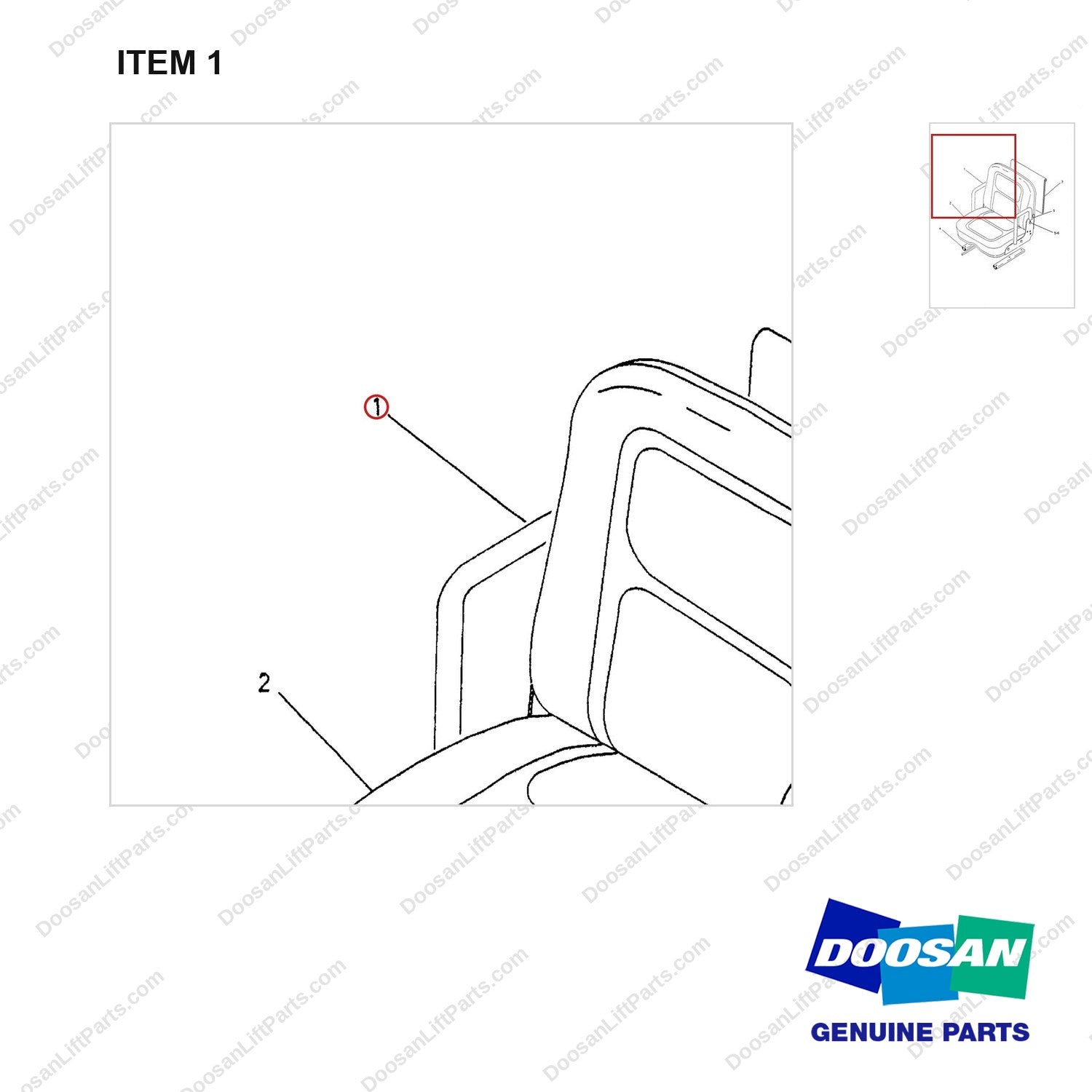 970836 SEAT AS - parts diagram, item 1 shown - genuine Doosan / Bobcat forklift part