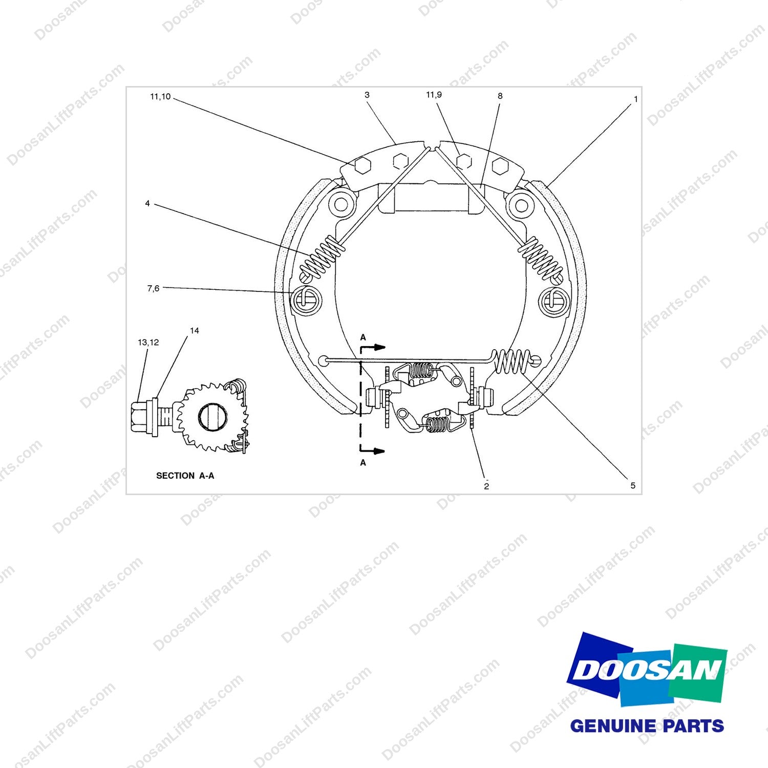 975807 BRAKE AS-SERVICE - 2 REQUIRED - full parts diagram - genuine Doosan / Bobcat forklift part