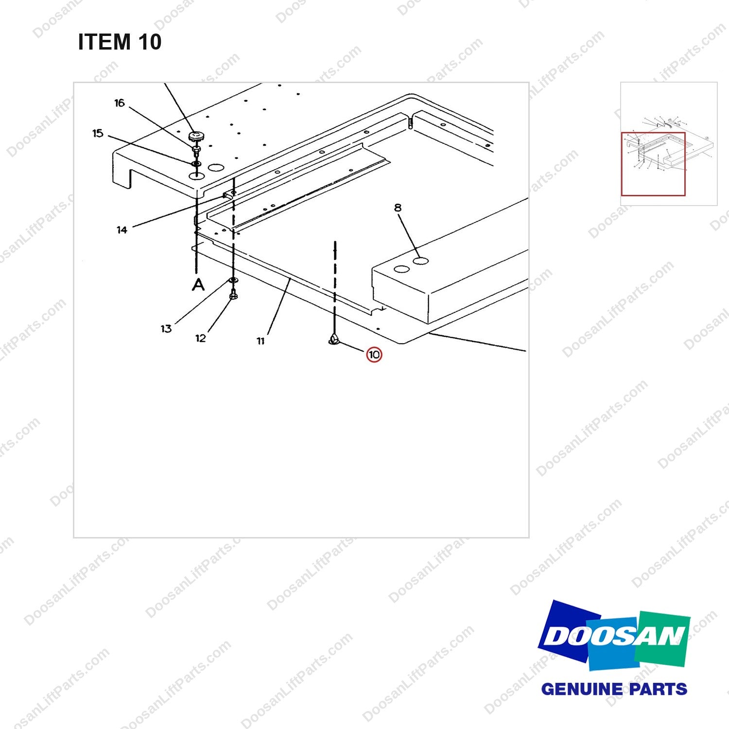 989696 PANEL GP-TOP - 3TON(1/2) - parts diagram, item 10 shown - genuine Doosan / Bobcat forklift part